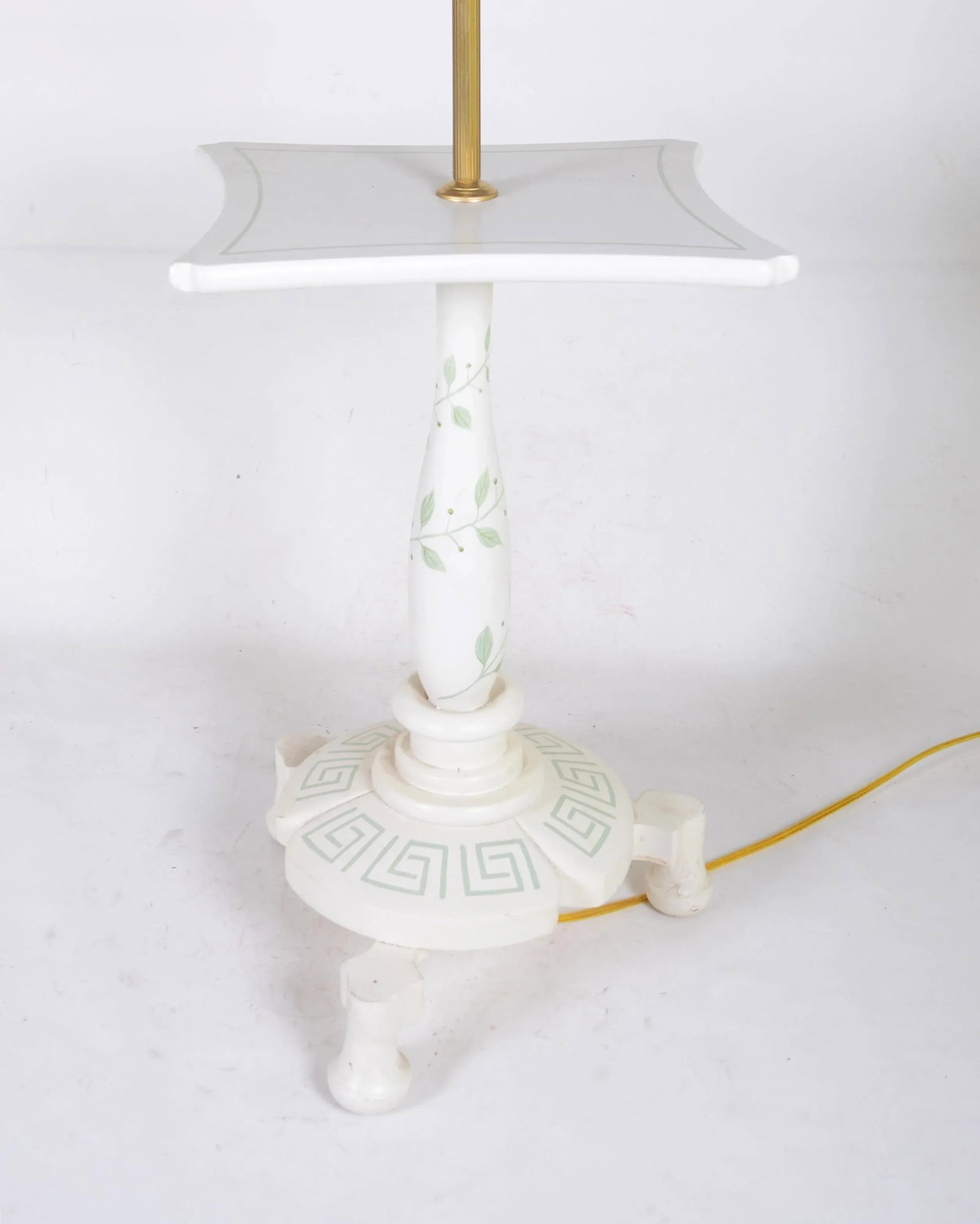 Retro Wooden Table and Floor Lamp With Hand-Painted Green Greek Key. - 3