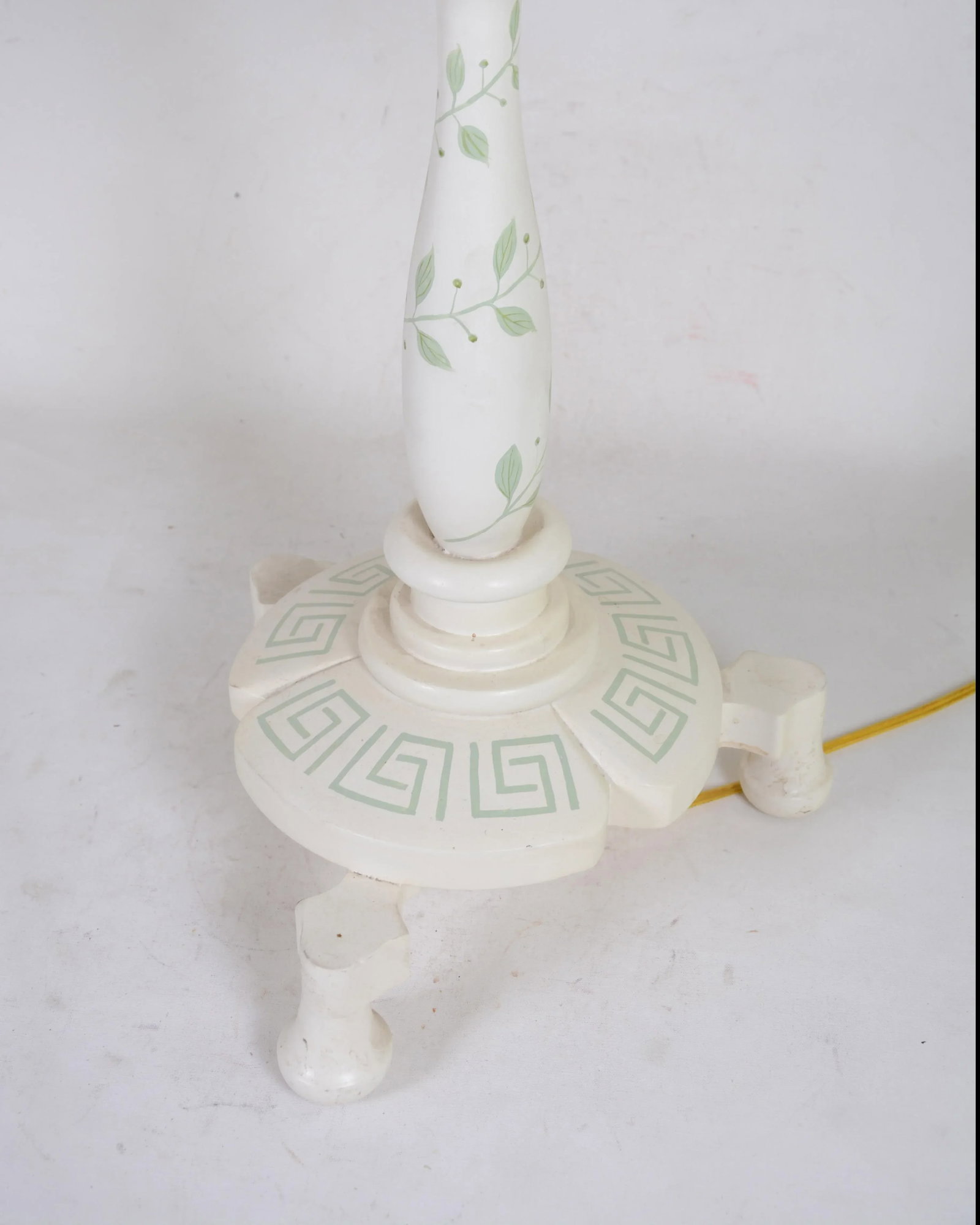 Retro Wooden Table and Floor Lamp With Hand-Painted Green Greek Key. - 4