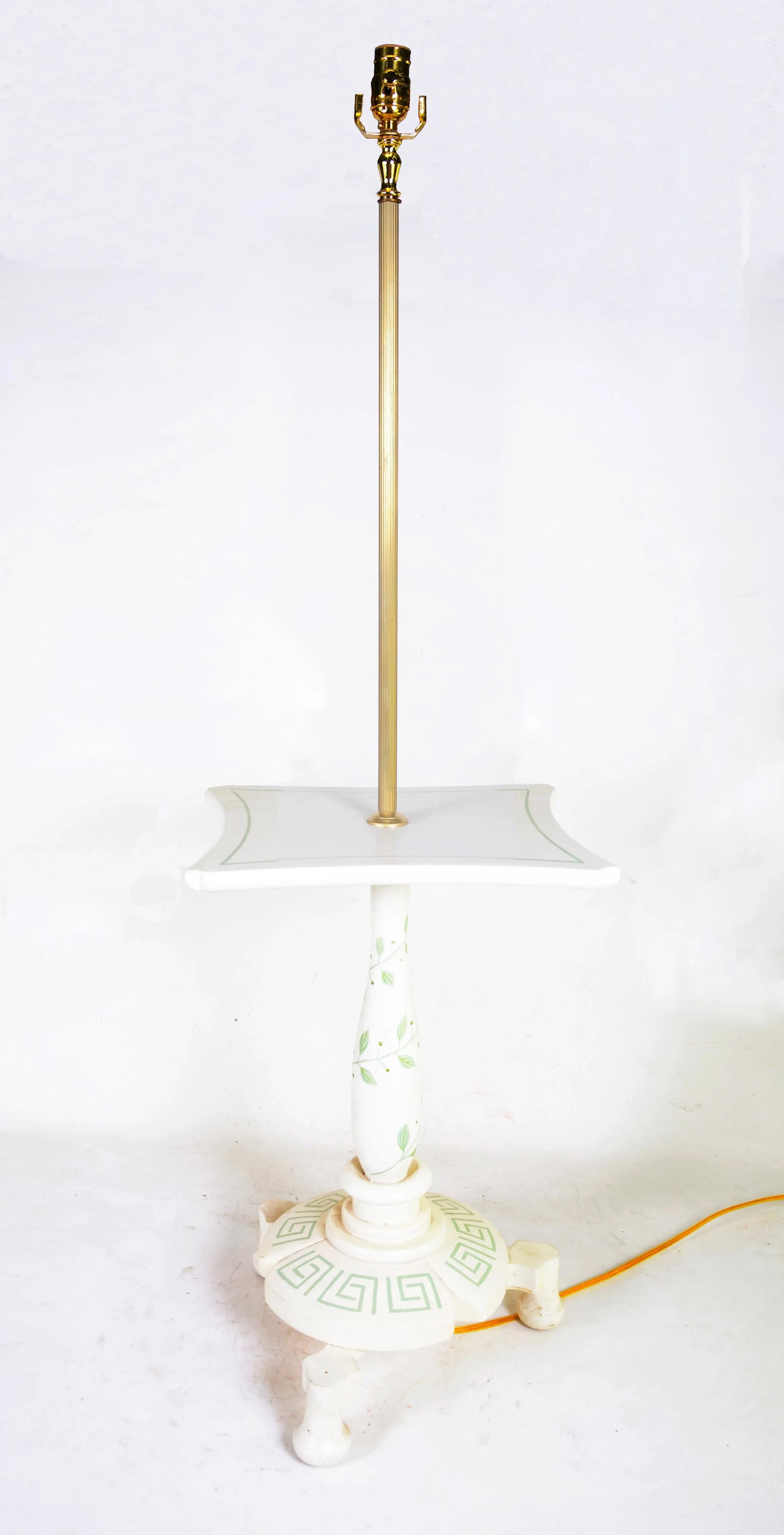 Retro Wooden Table and Floor Lamp With Hand-Painted Green Greek Key. - 5