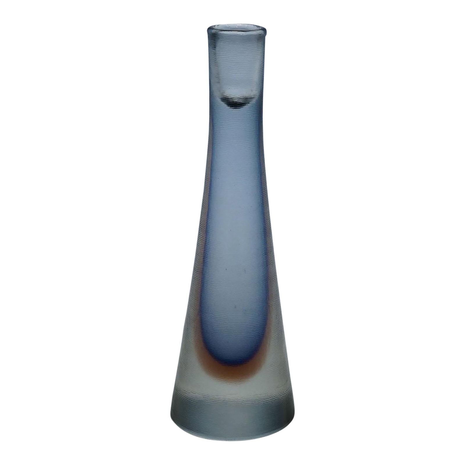Vintage Venini Candle Holder With Inciso Decoration, Paolo Venini, Murano 1956: Vintage Venini Candle Holder with Inciso Decoration, Paolo Venini, Murano 1956 A vintage art glass candle holder with aqua (light blue), yellow color layers and a clear glass coating. The entire