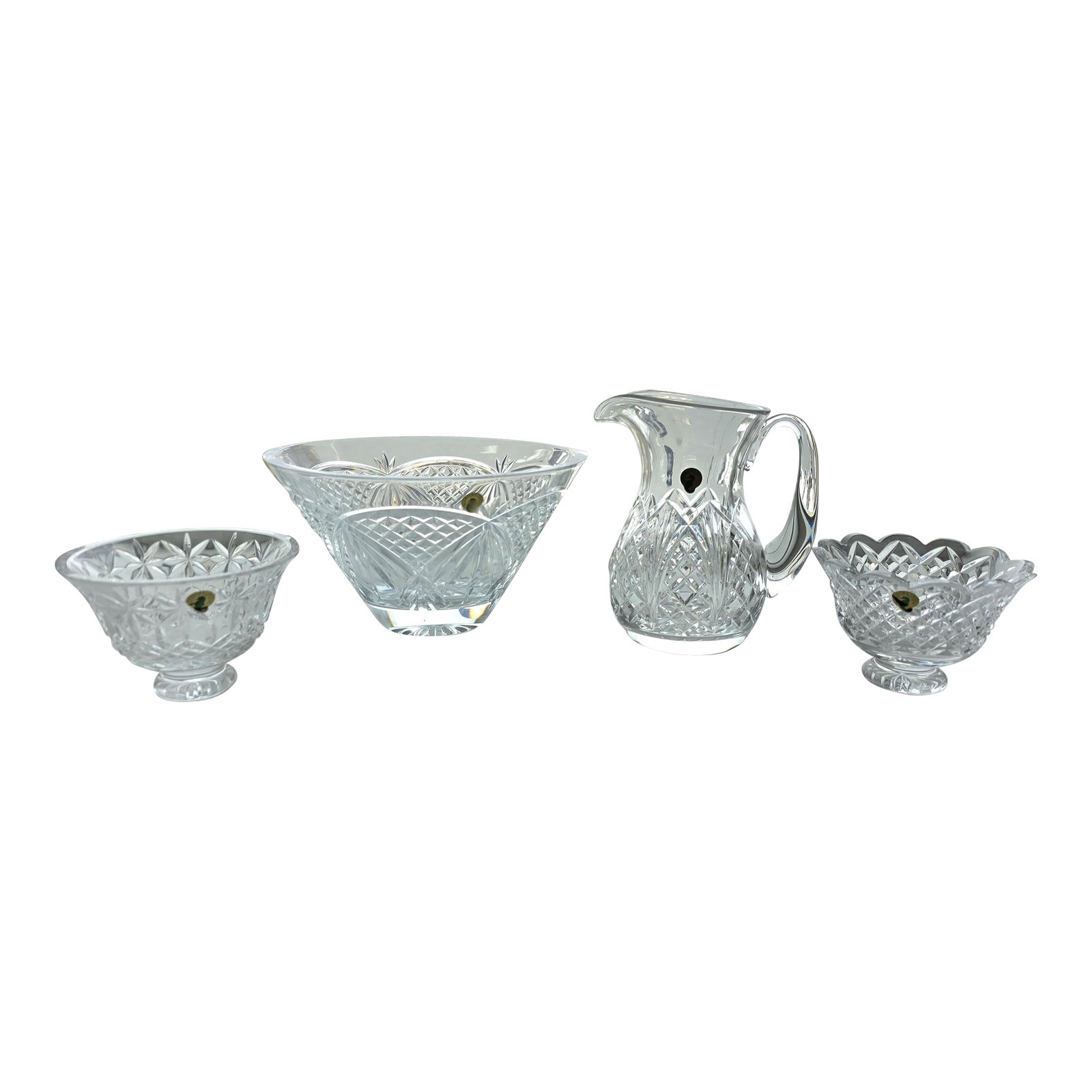 Vintage Waterford Crystal Set With Original Boxes & Labels - O'Mara 10" Bowl, Waterville Pitcher & F: Stunning collection of authentic Waterford Crystal featuring four exquisite pieces from Ireland's most prestigious crystal maker. This collection includes: "• 16" O'Mara Centerpiece Bowl - A