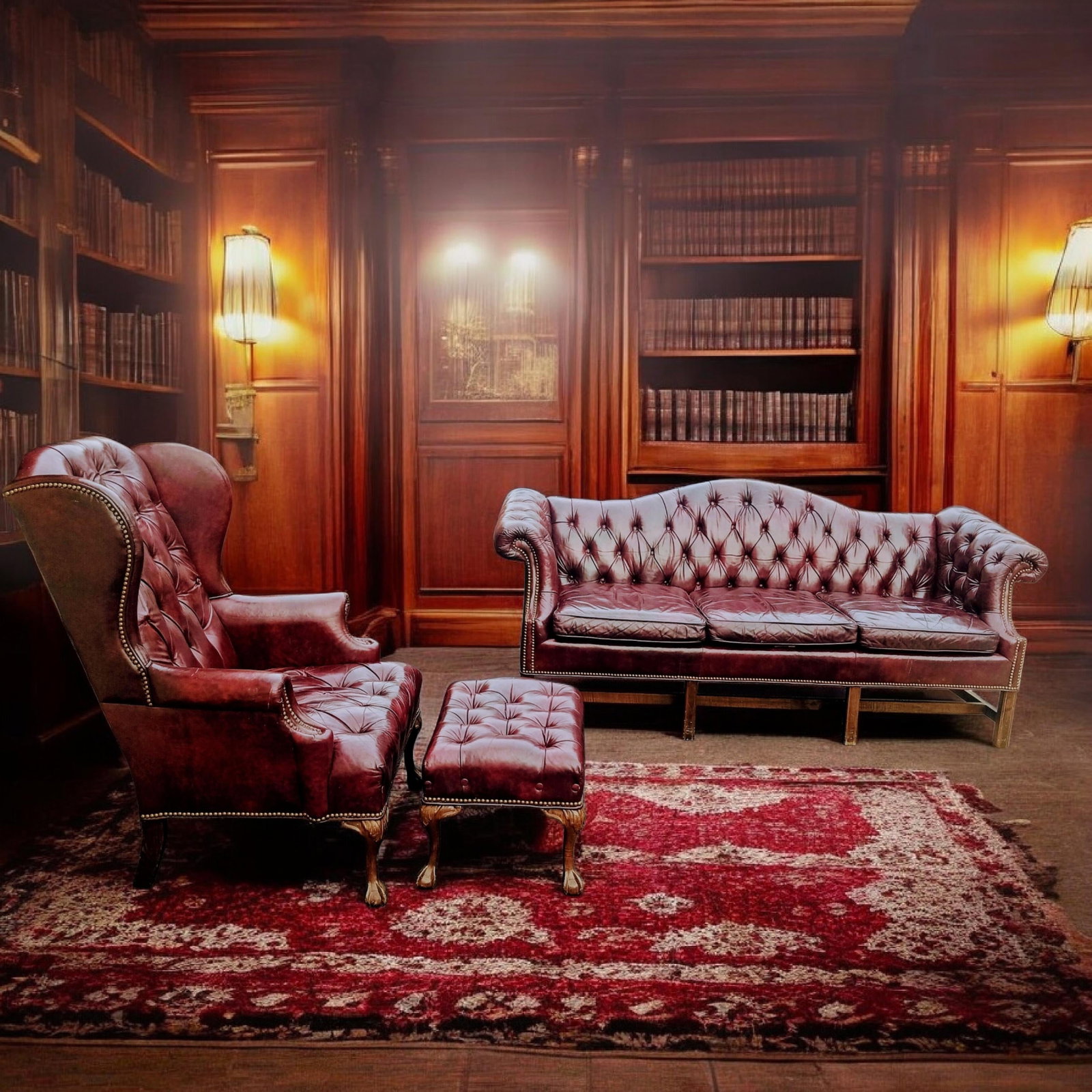 Elevate Your Living Space With the Timeless Elegance of This Exquisite Chesterfield Leather Set by B - 12