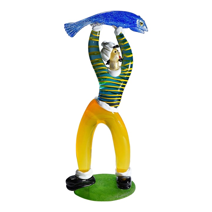 Vintage Murano Glass Sculptures by Anzolo Fuga for A.Ve.M.1950s: Vintage Murano Glass Sculptures by Anzolo Fuga for A.Ve.M.1950s A large pair of Murano art glass sculptures depicting a fisherman and a fisherwoman. Designed by Anzolo Fuga and produced by Arte Vetrar