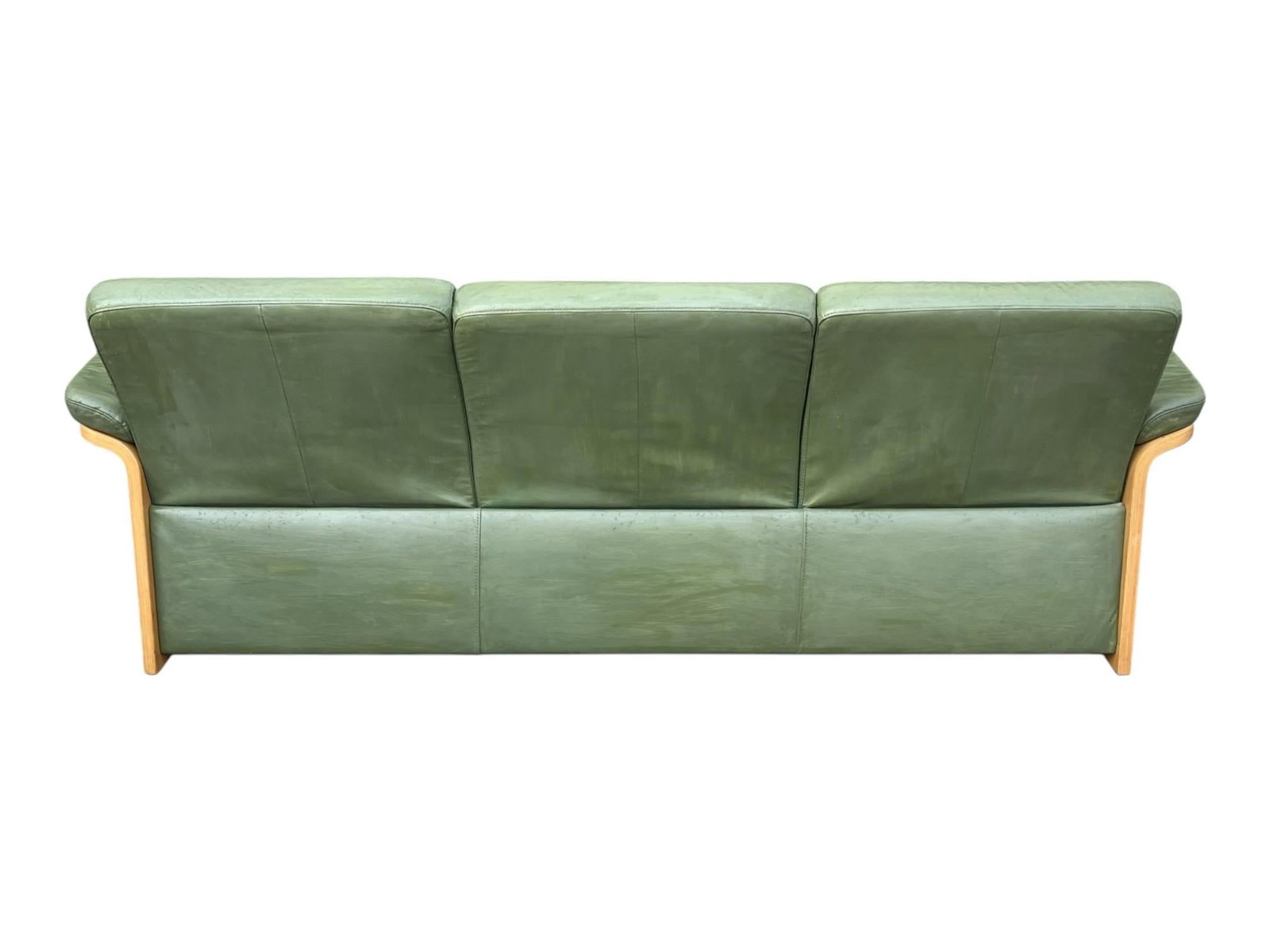 1960s Ekornes Scandinavian Modern Olive Green Leather Sofa With Sculptural Bentwood Frame - 12
