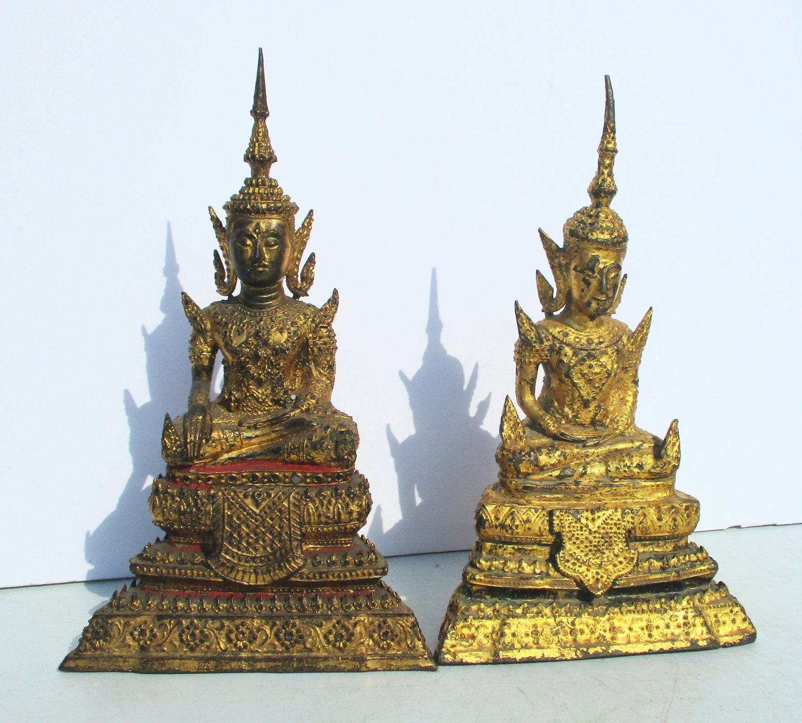 Thai Gilt Bronze Buddha-- 2 Vintage - a Pair - 10