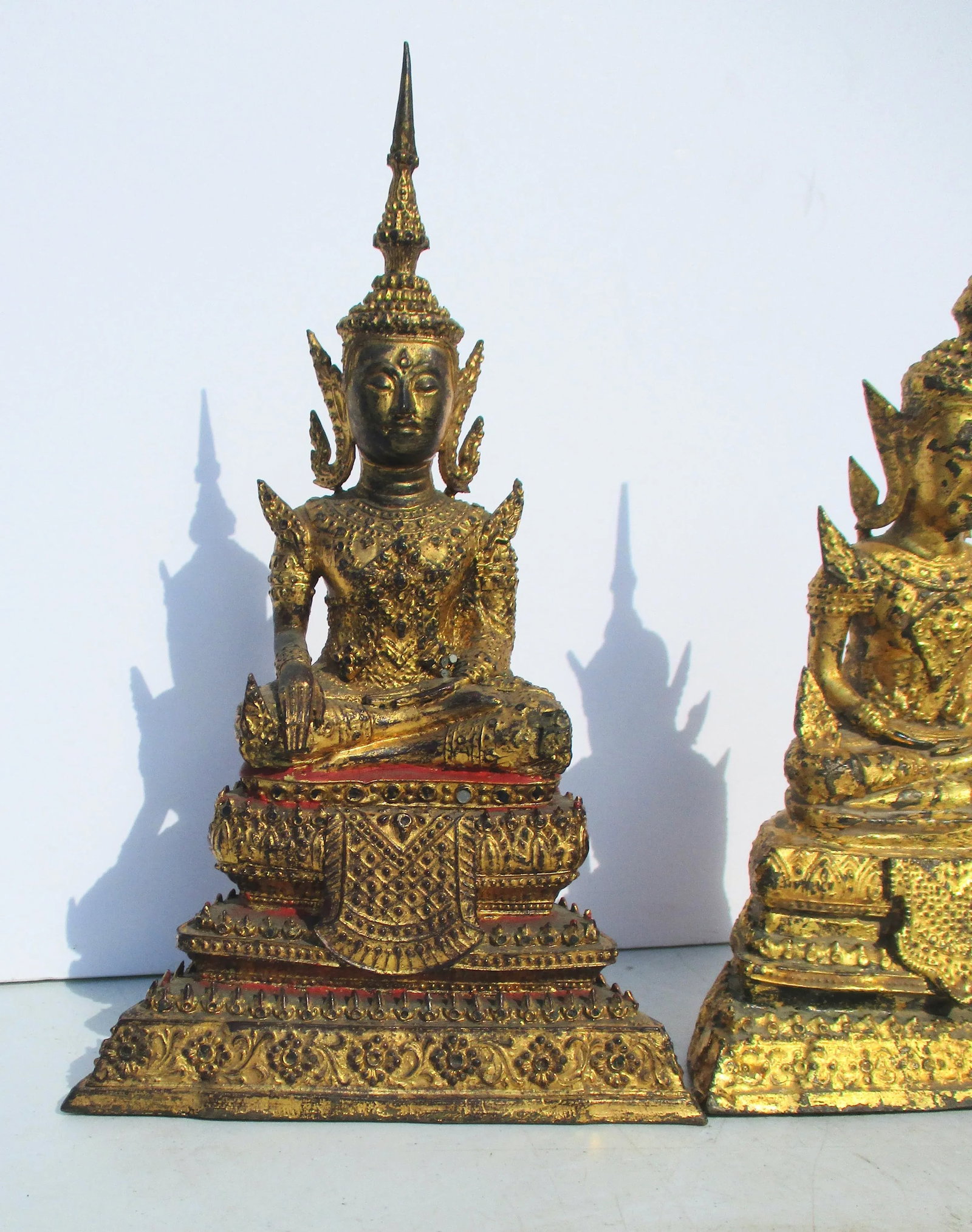 Thai Gilt Bronze Buddha-- 2 Vintage - a Pair - 2