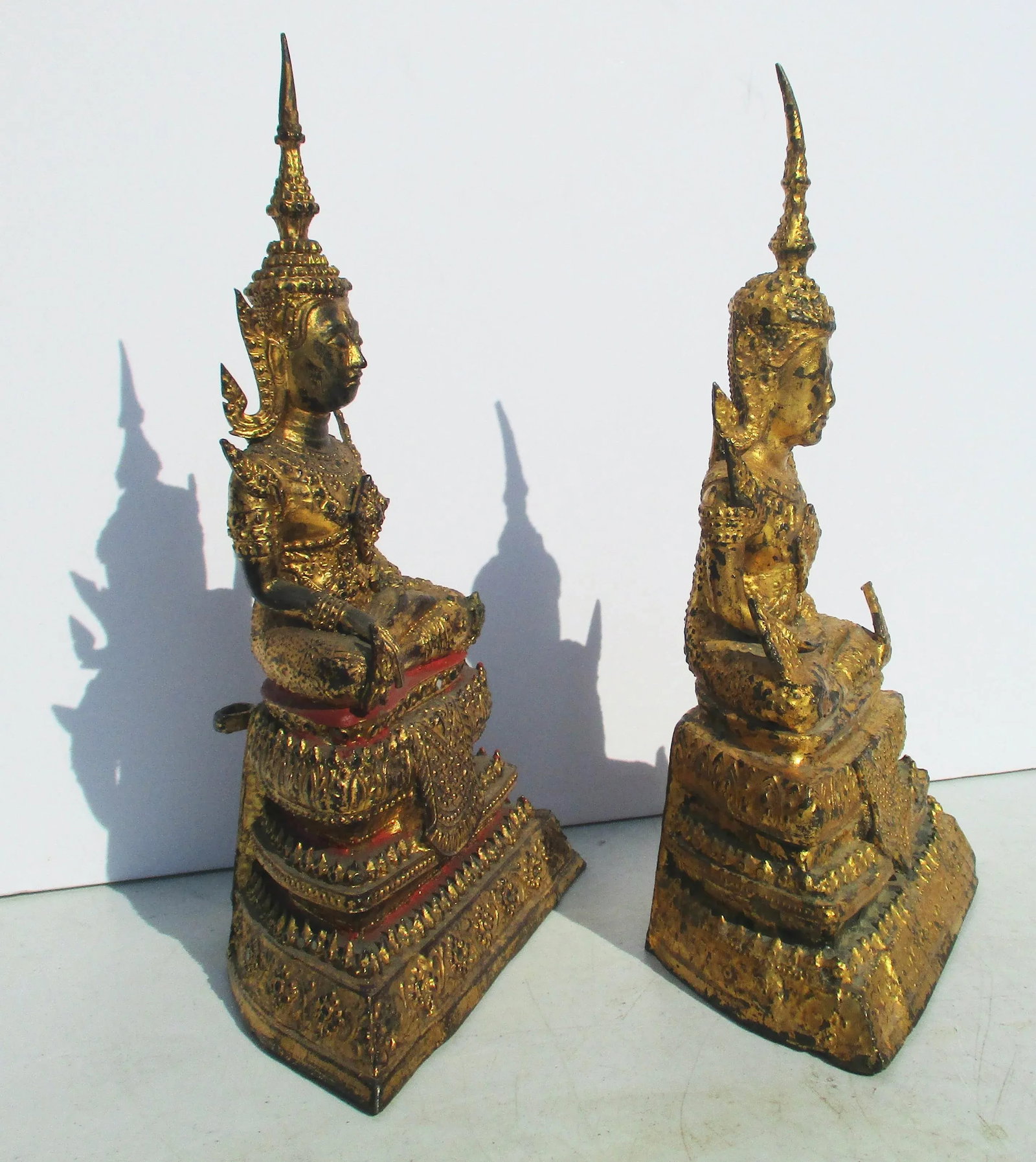 Thai Gilt Bronze Buddha-- 2 Vintage - a Pair - 4