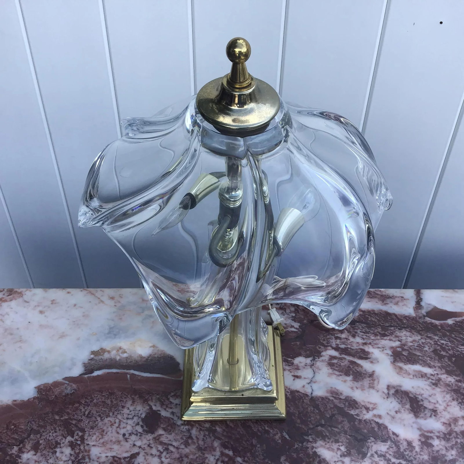 1970's Cofrac Art Verrier Hand Blown Heavy Crystal and Brass Table Lamp - 2