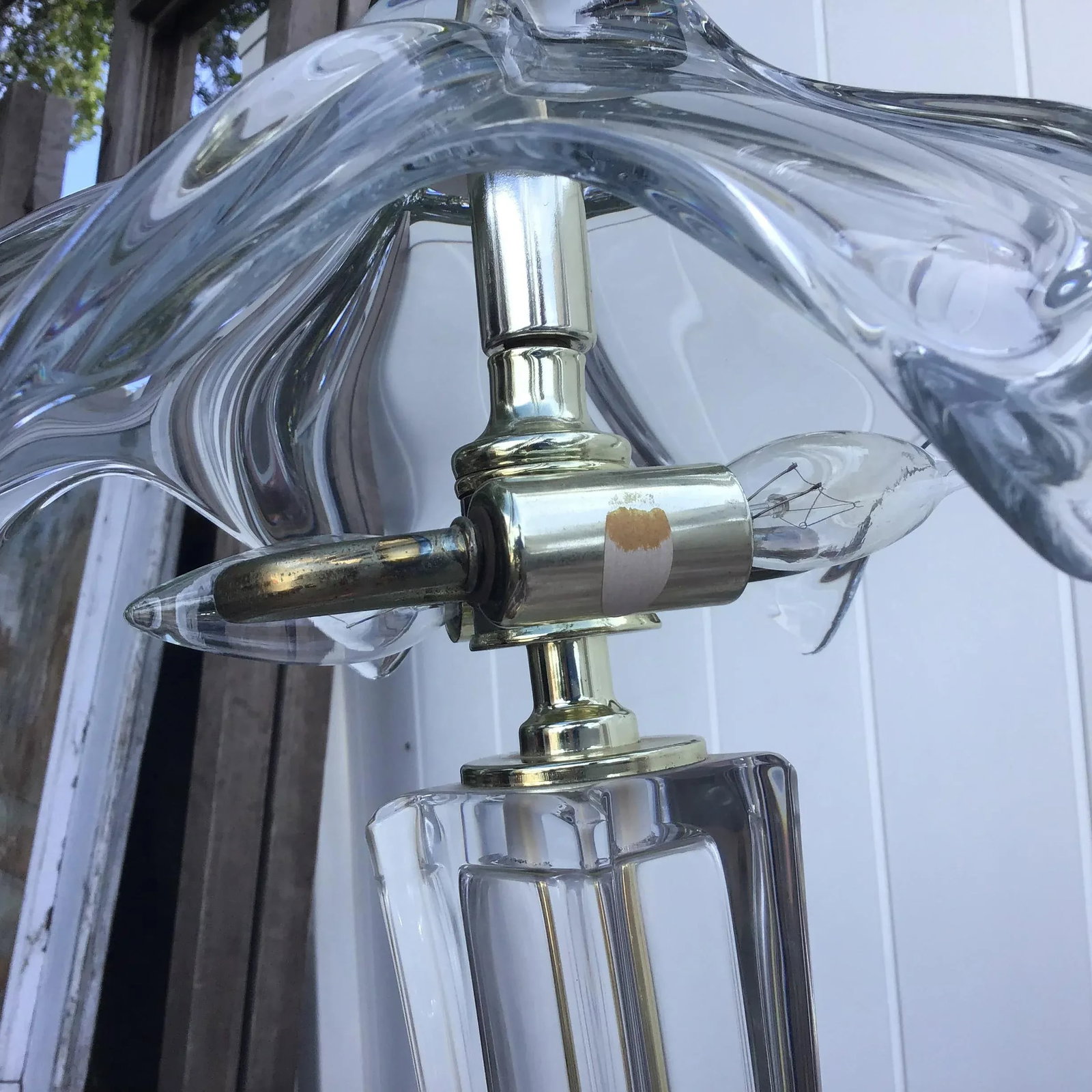 1970's Cofrac Art Verrier Hand Blown Heavy Crystal and Brass Table Lamp - 6