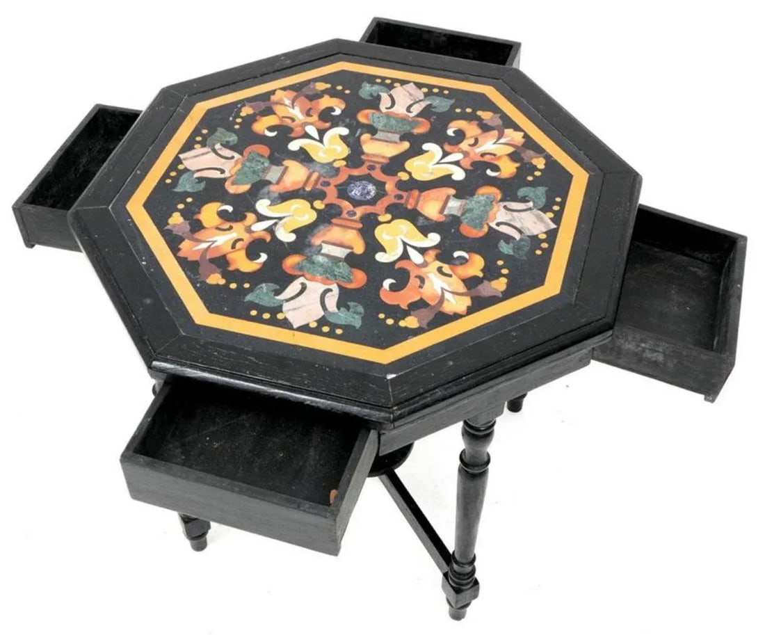 Antique Italian Pietra Dura Octagonal Center Table - 2