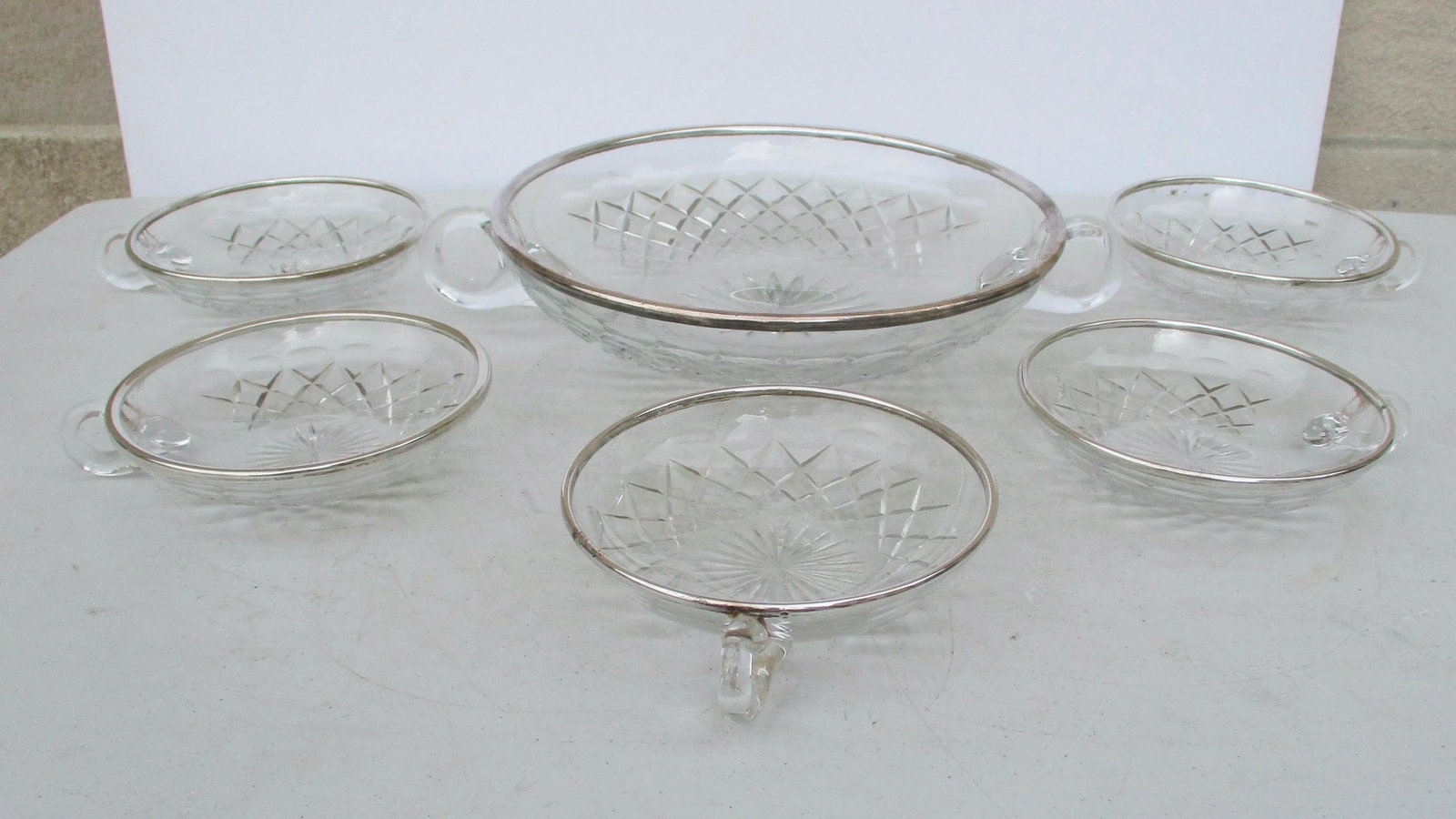 Antique Crystal & Silver Fruit Serving Set- 6 Pieces - 6