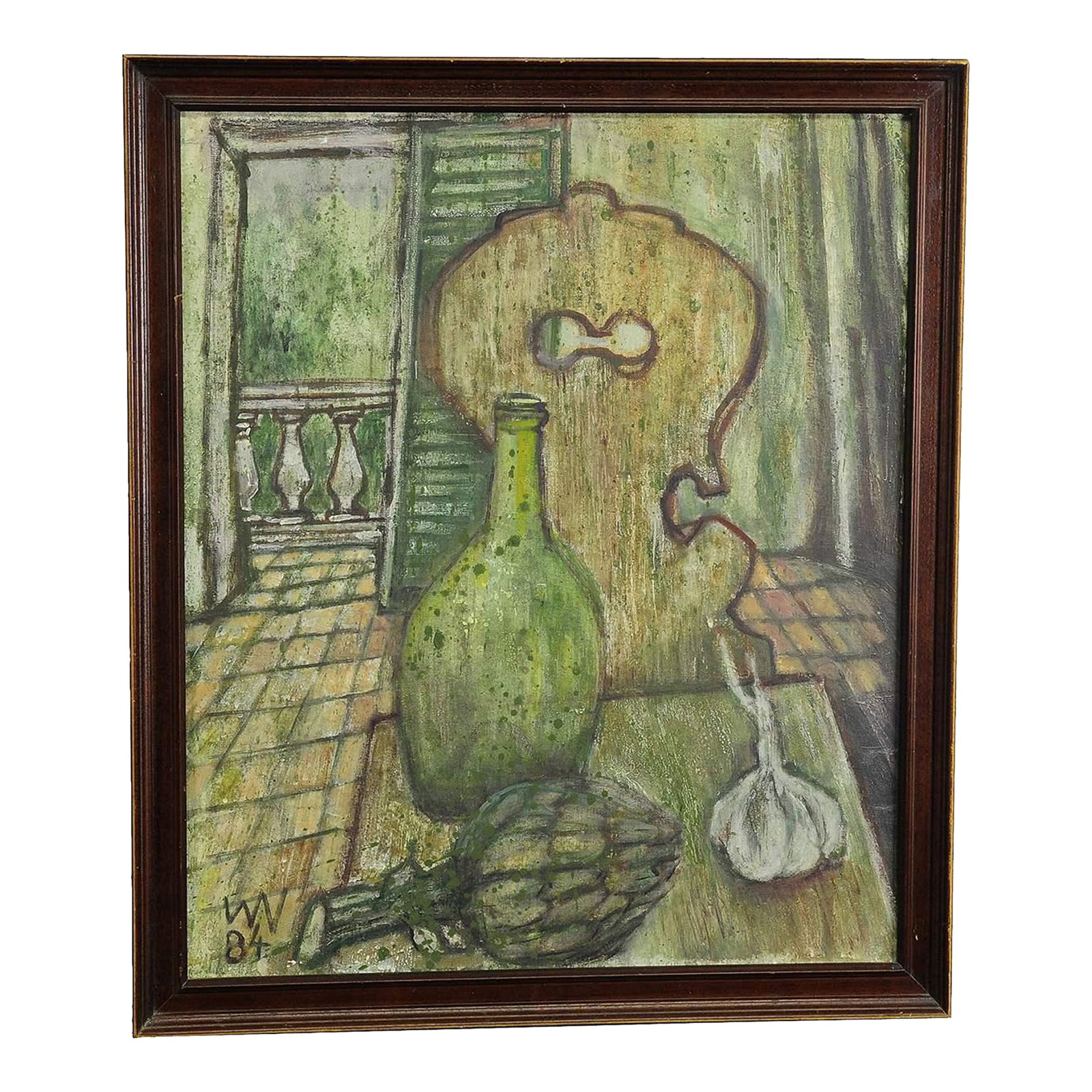 Impressionistic Still Live Oil Painting With Kitchen View: Impressionistic Still Live Oil Painting with Kitchen View This fascinating oil painting is a beautifully composed still life that tells a quiet story. The painting depicts a kitchen scene with a