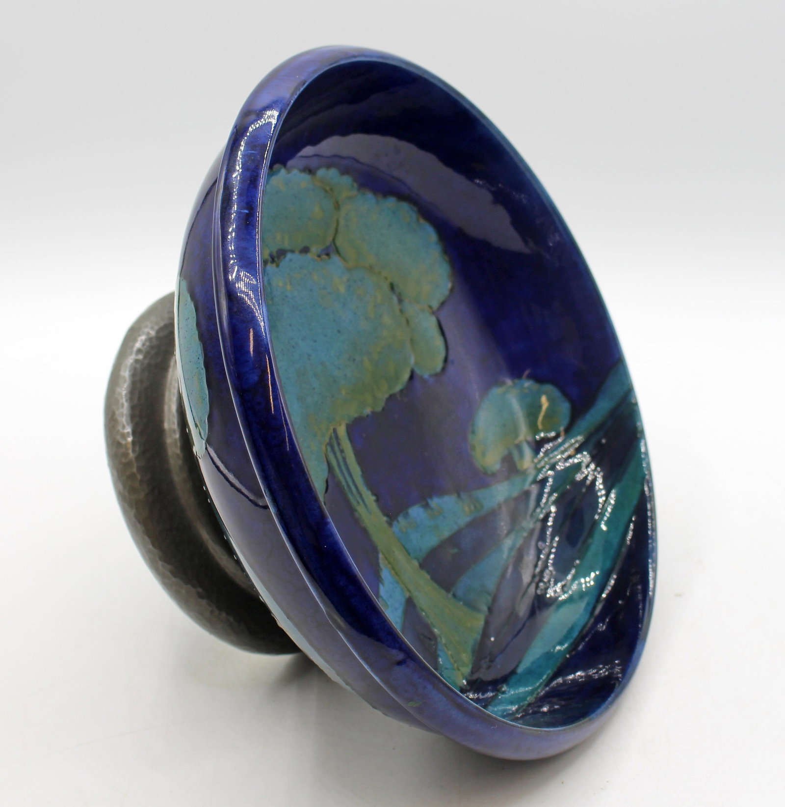 Circa 1925 "Moonlit Blue" Ceramic & Pewter Compote Bowl by Moorcroft, England - 2