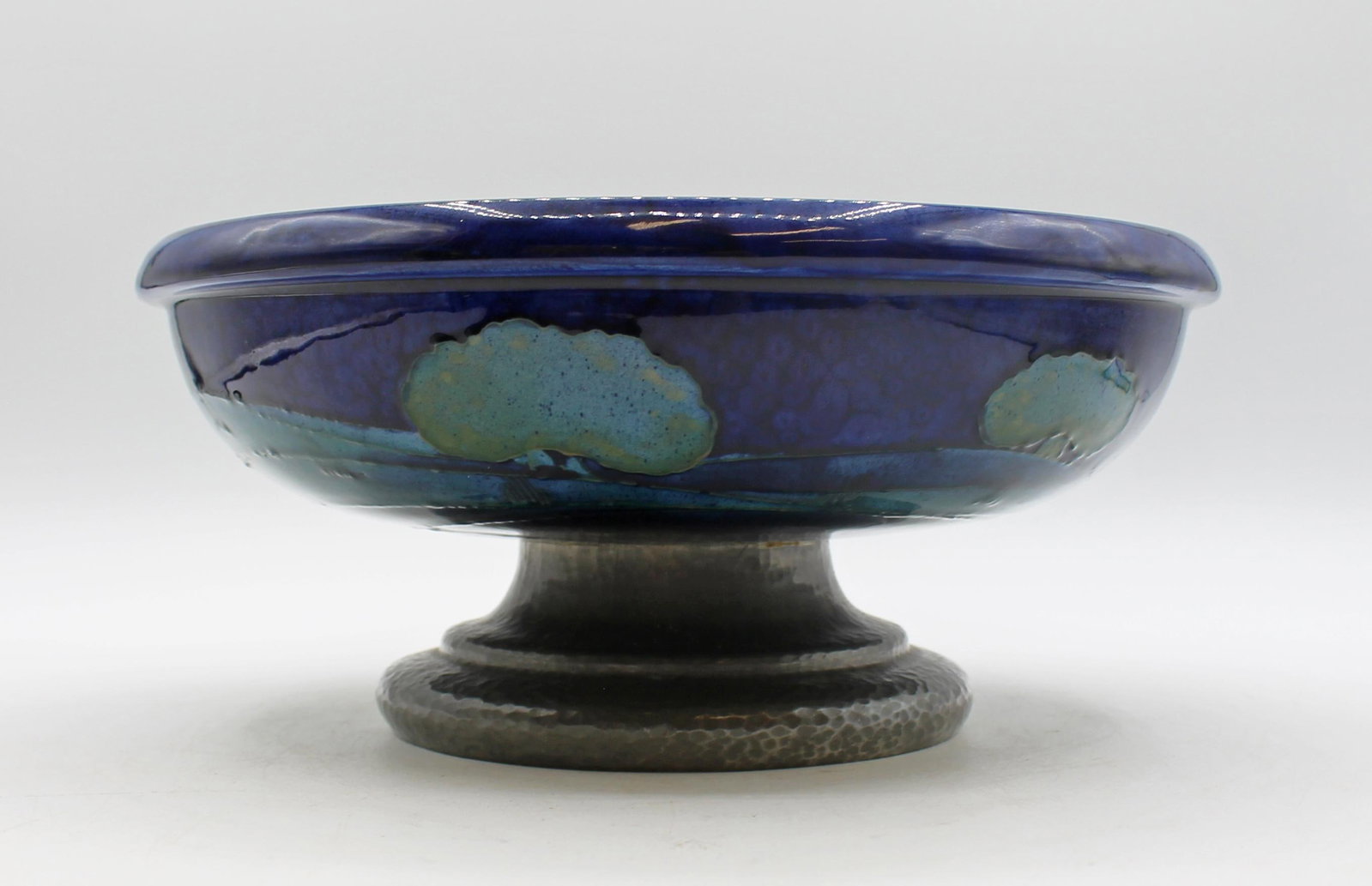 Circa 1925 "Moonlit Blue" Ceramic & Pewter Compote Bowl by Moorcroft, England - 3