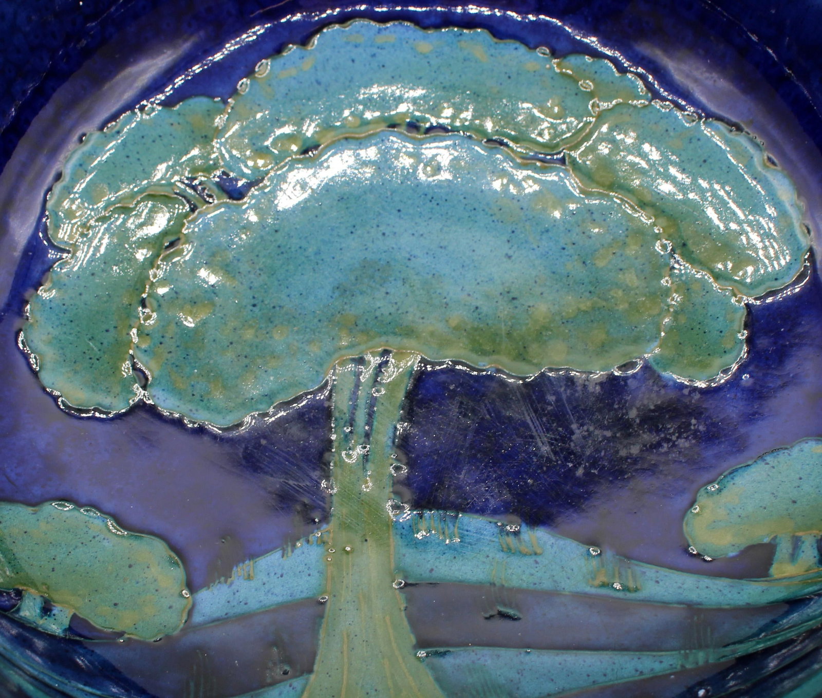 Circa 1925 "Moonlit Blue" Ceramic & Pewter Compote Bowl by Moorcroft, England - 4