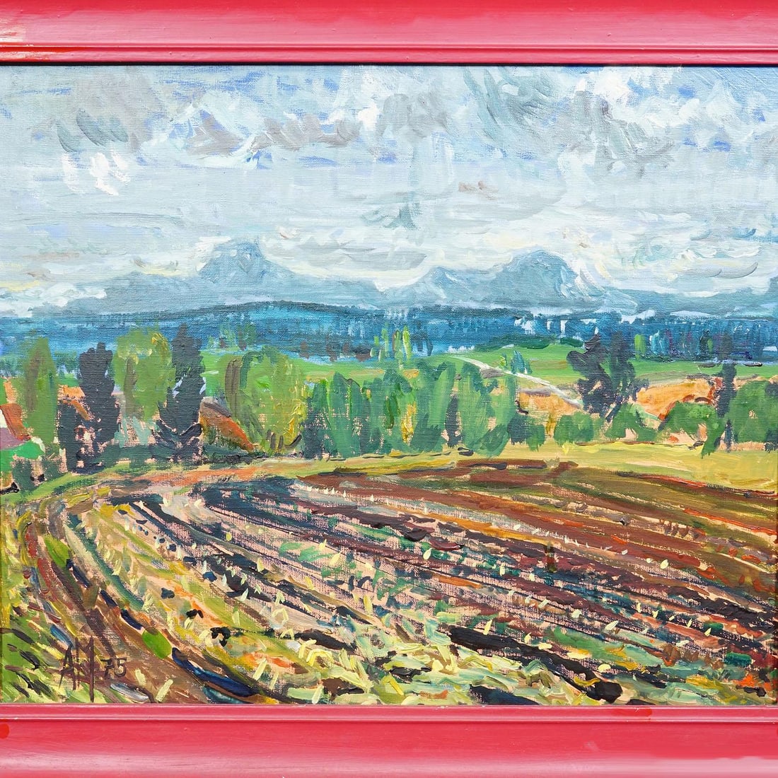 Alexander Michael Oil Painting of a Landscape With Field, 1975 - 4