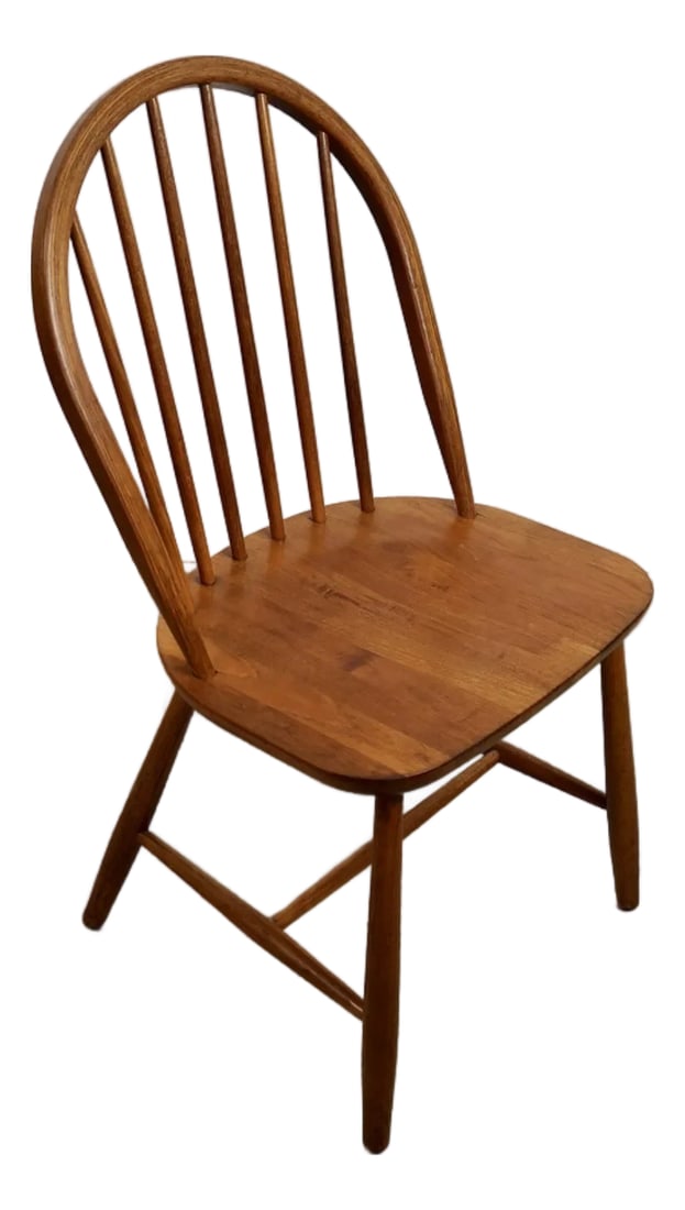 1970's Mid-Century Danish Modern Teak Windsor Chair: Vintage Mid century Danish Modern windsor chair for sale. It's constructed of solid teak, and was manufactured by Tarm Stole. It was designed by Erik Ole Jorgensen, and is a rare chair. It is branded 
