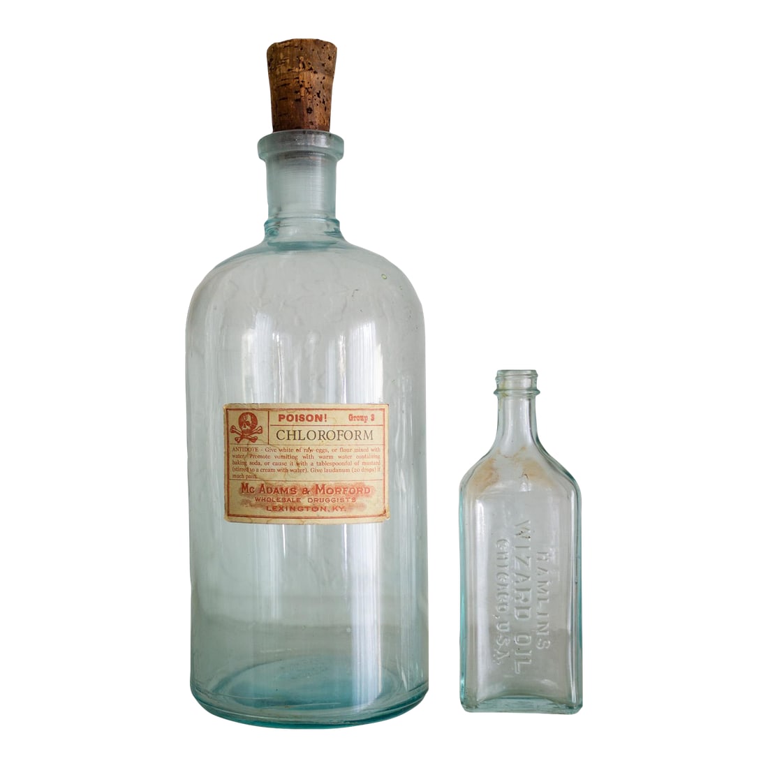 Pair of American Antique Aqua Apothecary Bottles From Chicago and Lexington (1 of 18)