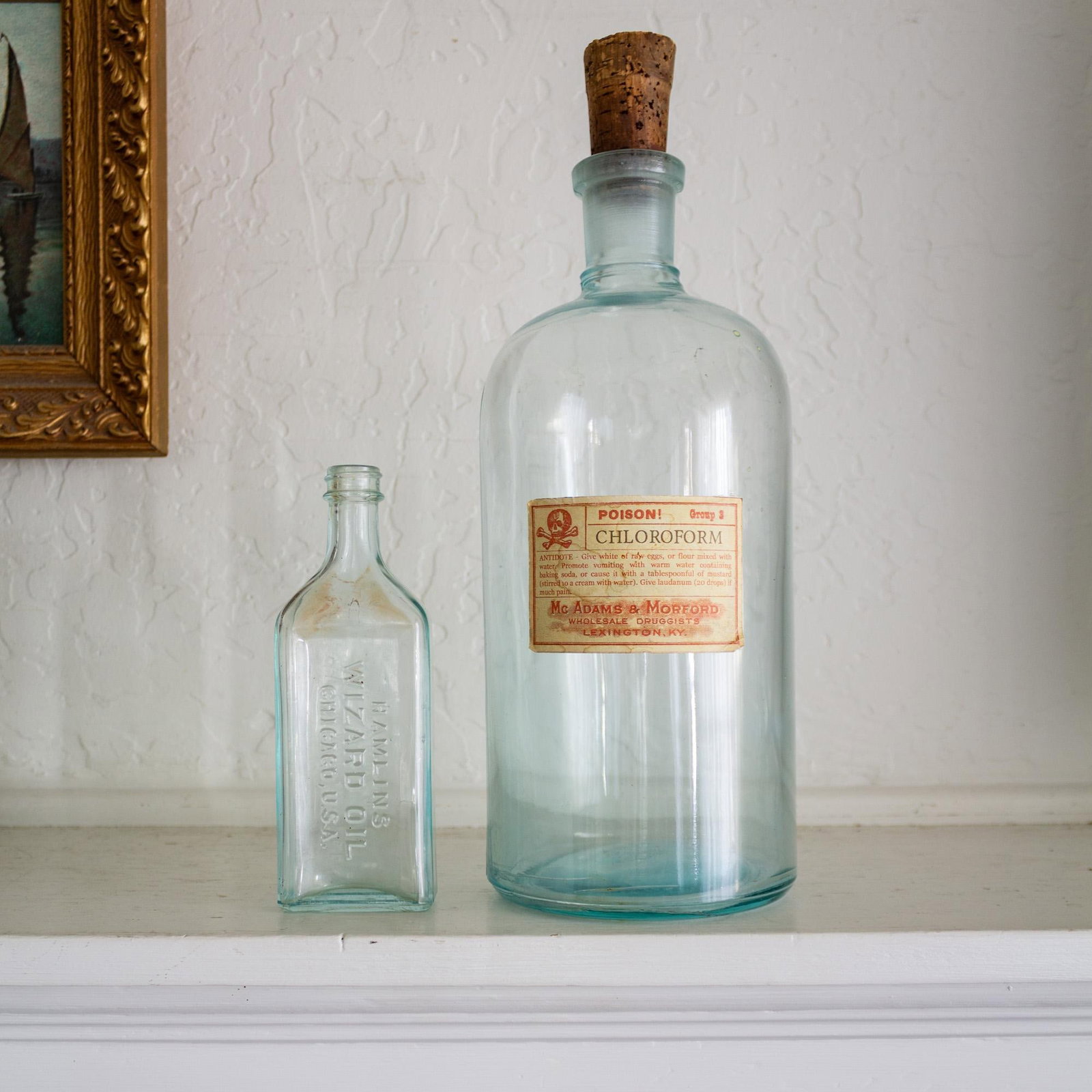 Pair of American Antique Aqua Apothecary Bottles From Chicago and Lexington - 3