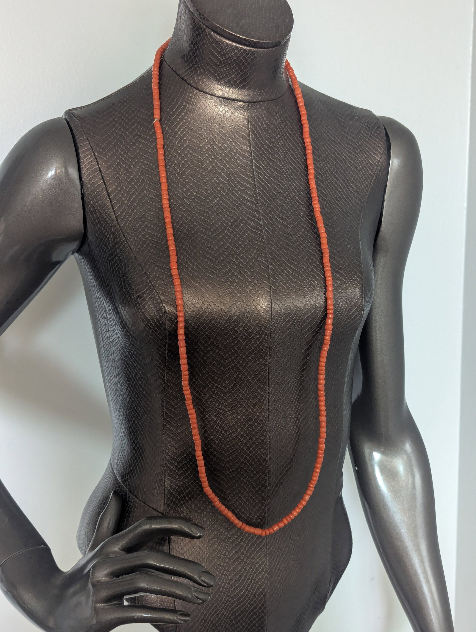 MId-Century 43" Coral Beaded Necklace, Elegant Simplicity - 3