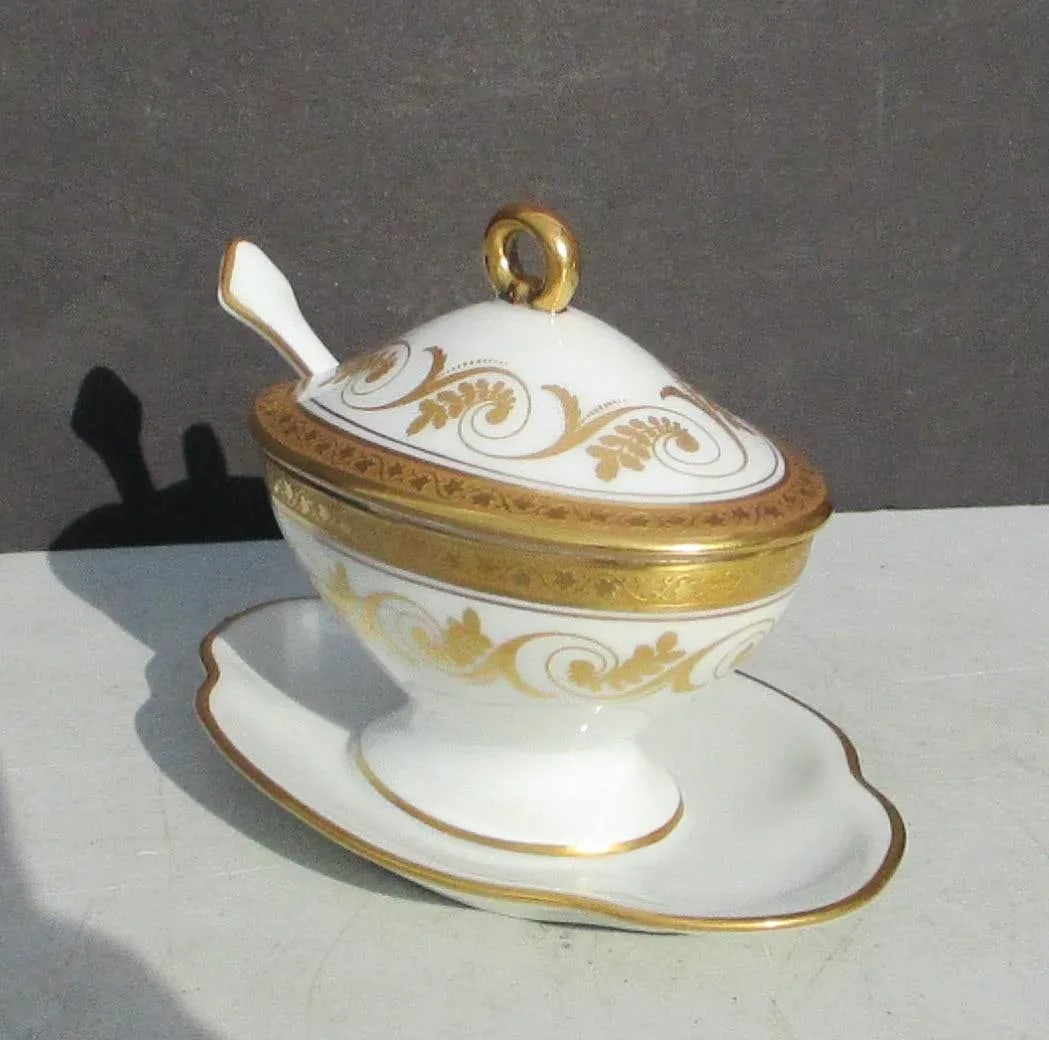 Vintage Richard Ginori Italy Torino Gold Encrusted Mustard Pot - 2