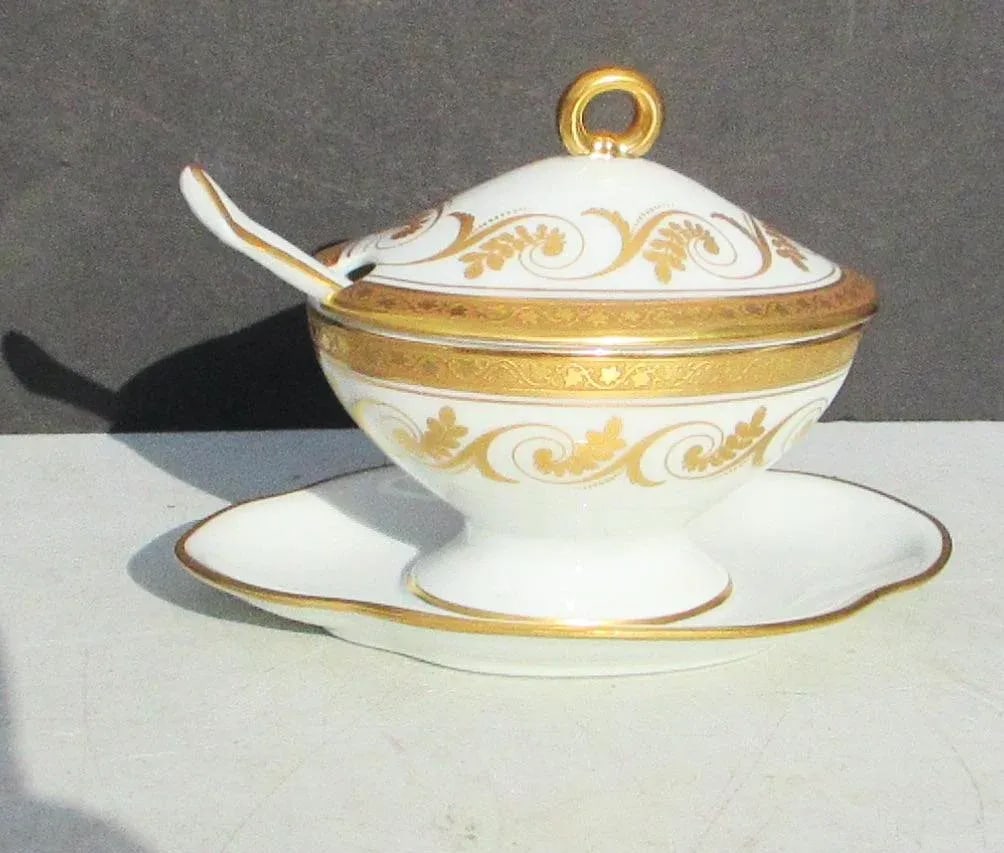 Vintage Richard Ginori Italy Torino Gold Encrusted Mustard Pot - 3