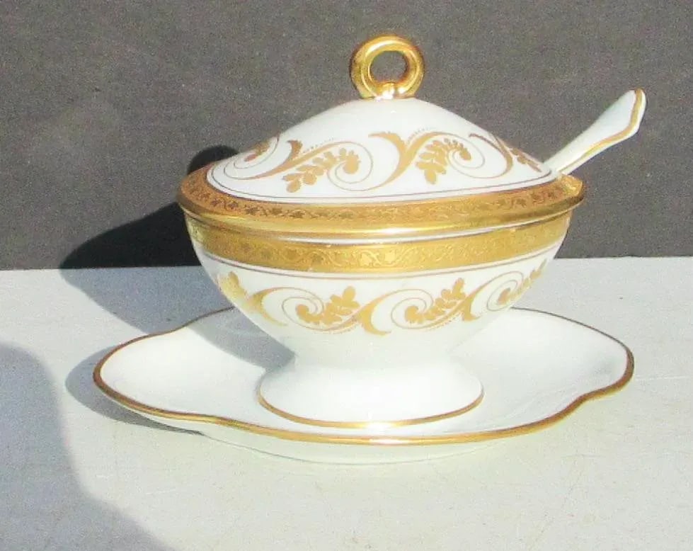 Vintage Richard Ginori Italy Torino Gold Encrusted Mustard Pot - 6