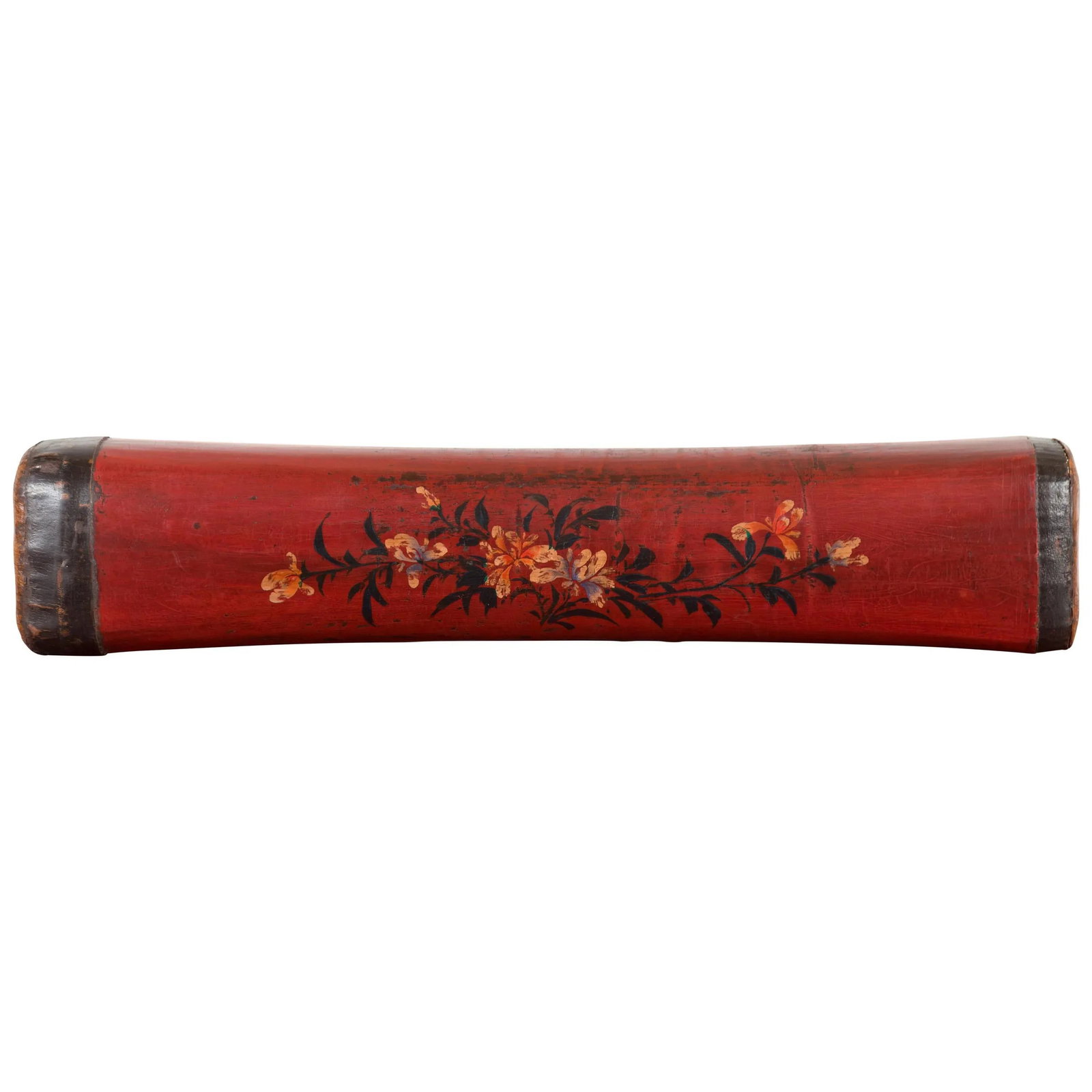 Chinese Qing Dynasty Cinnabar Lacquer Leather Pillow with Hand Painted Flowers - 11