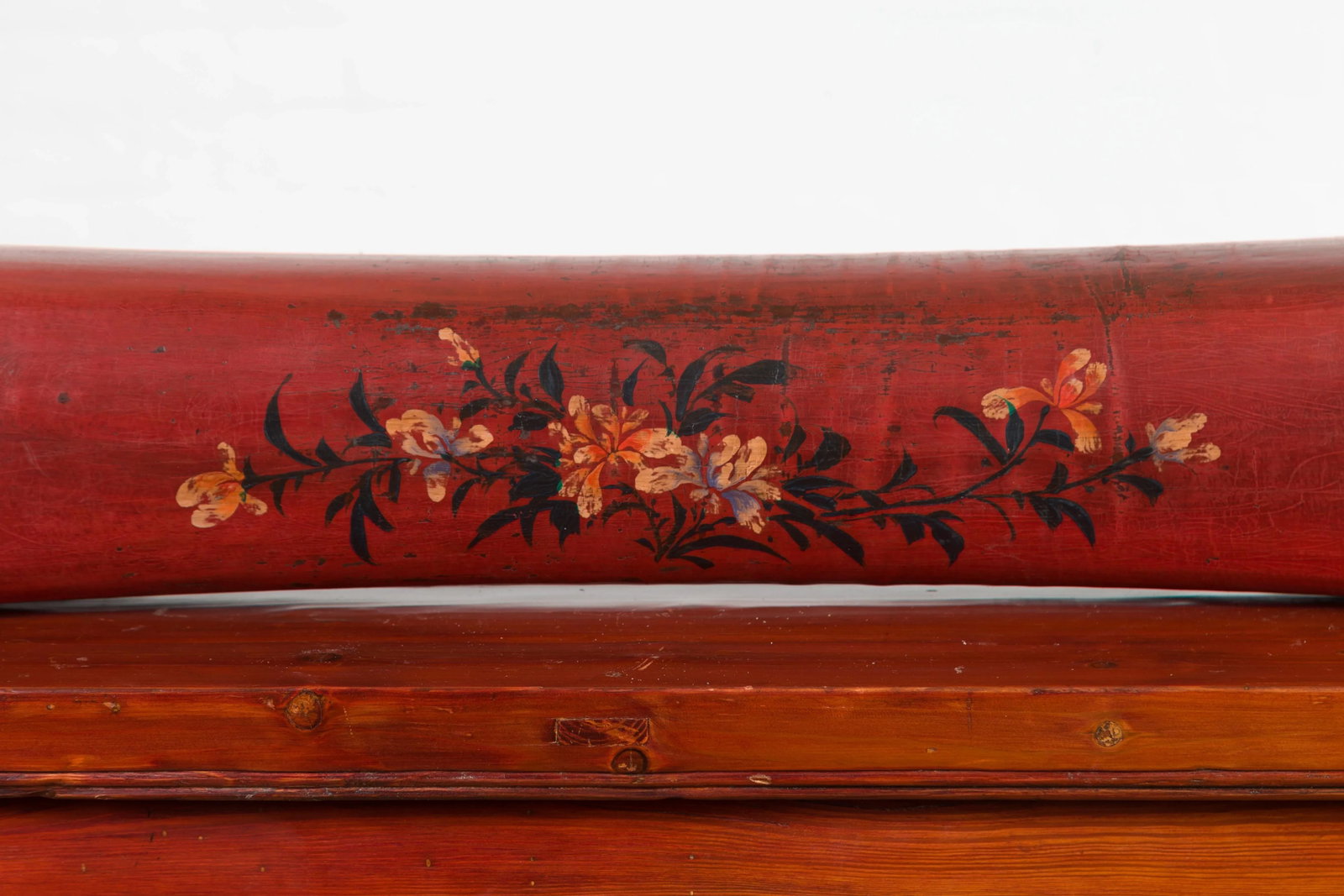 Chinese Qing Dynasty Cinnabar Lacquer Leather Pillow with Hand Painted Flowers - 6