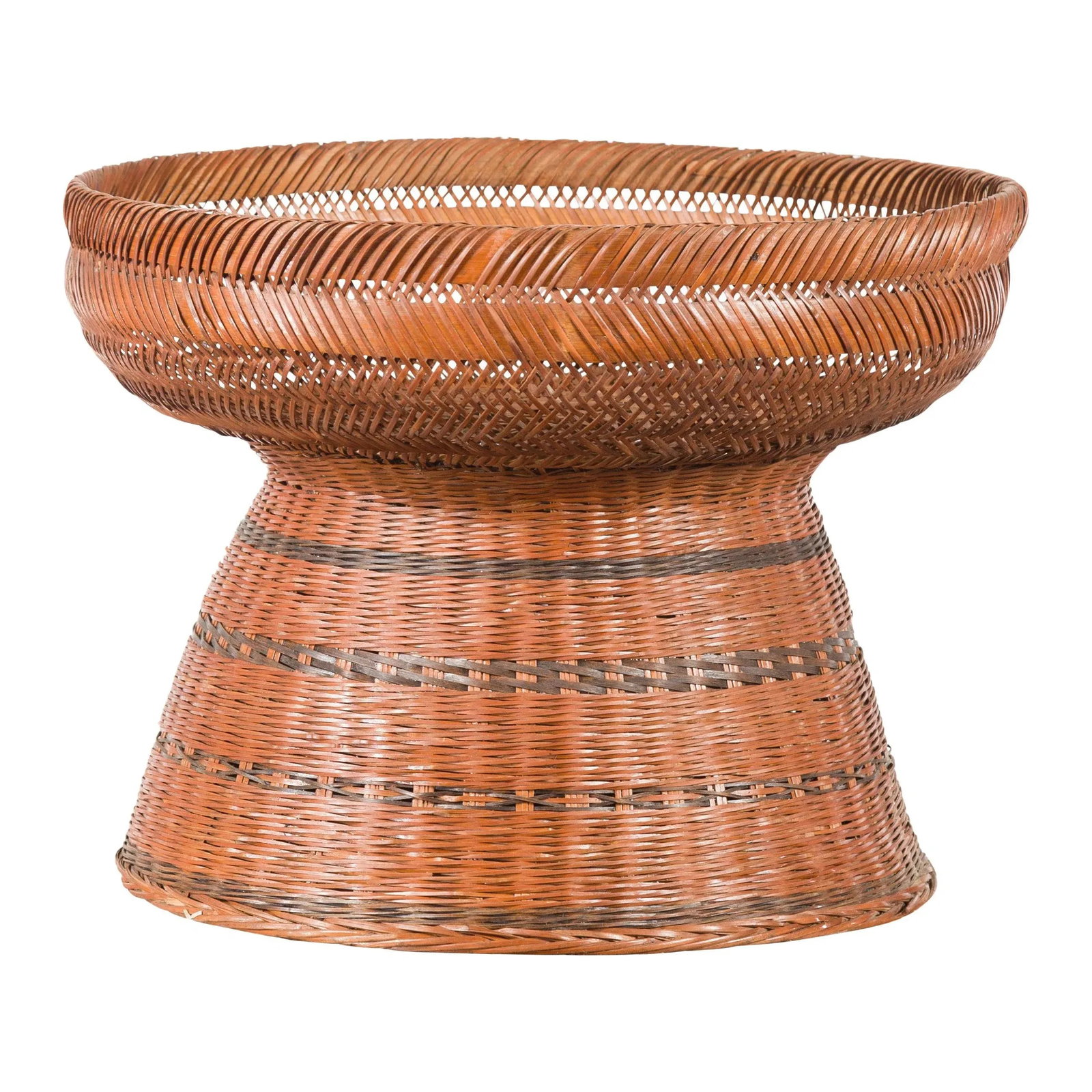Thai Vintage Woven Rattan Fruit Market Basket with Pedestal Tapering Base - 11