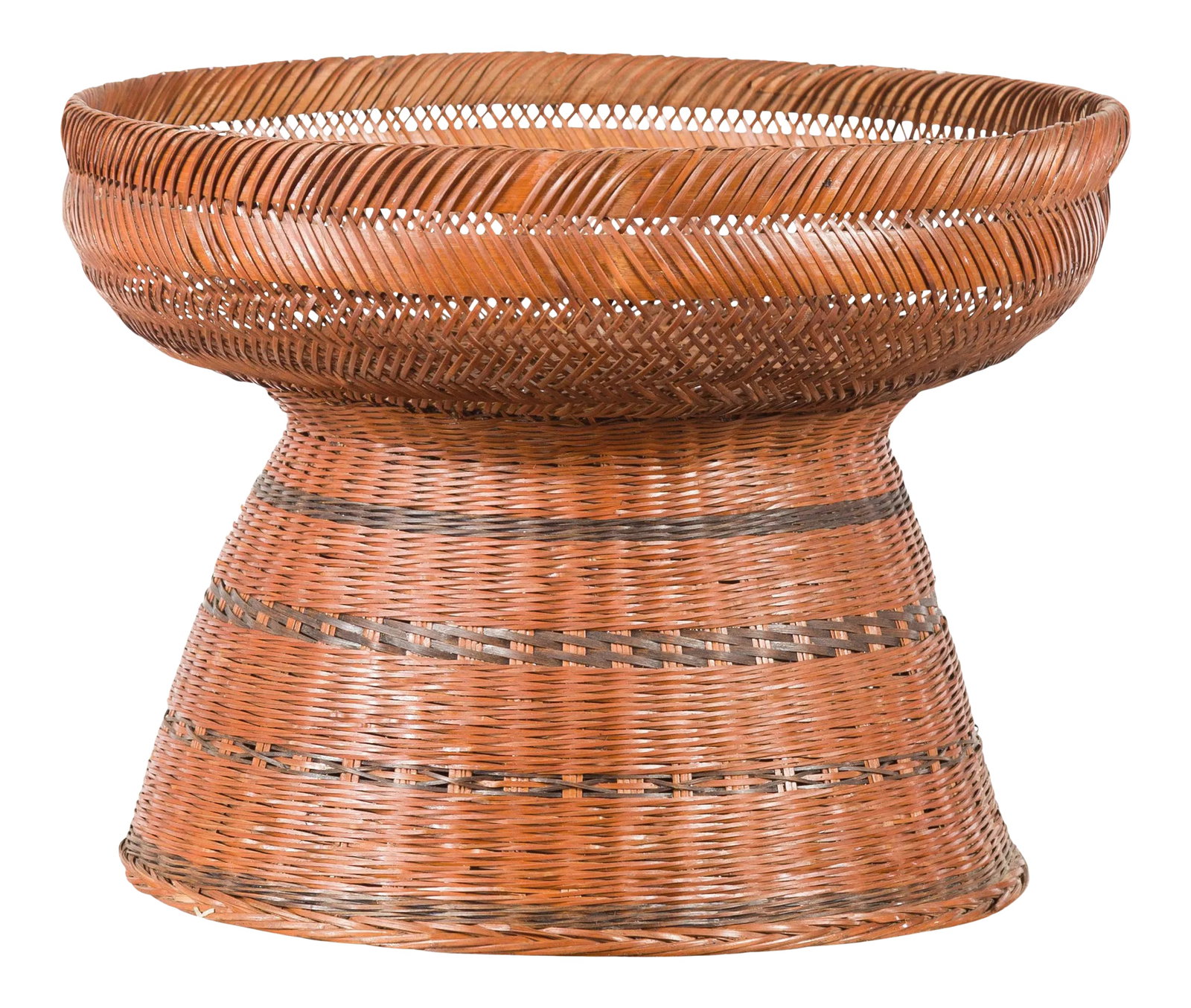Thai Vintage Woven Rattan Fruit Market Basket with Pedestal Tapering Base (1 of 11)