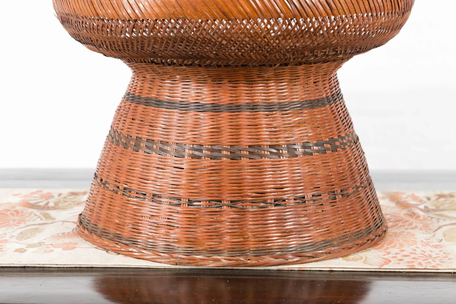 Thai Vintage Woven Rattan Fruit Market Basket with Pedestal Tapering Base - 6