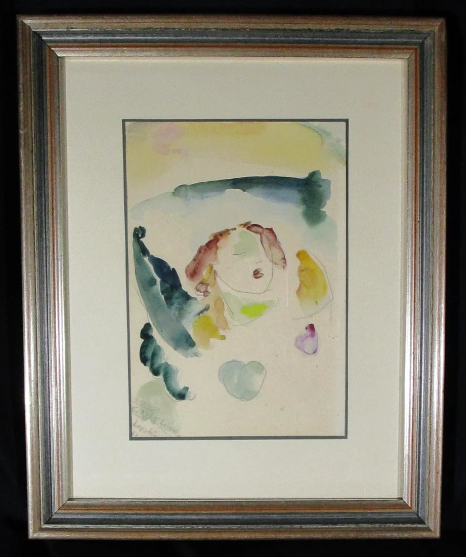 1975 Abstract Figurative Watercolor Painting, Framed - 7
