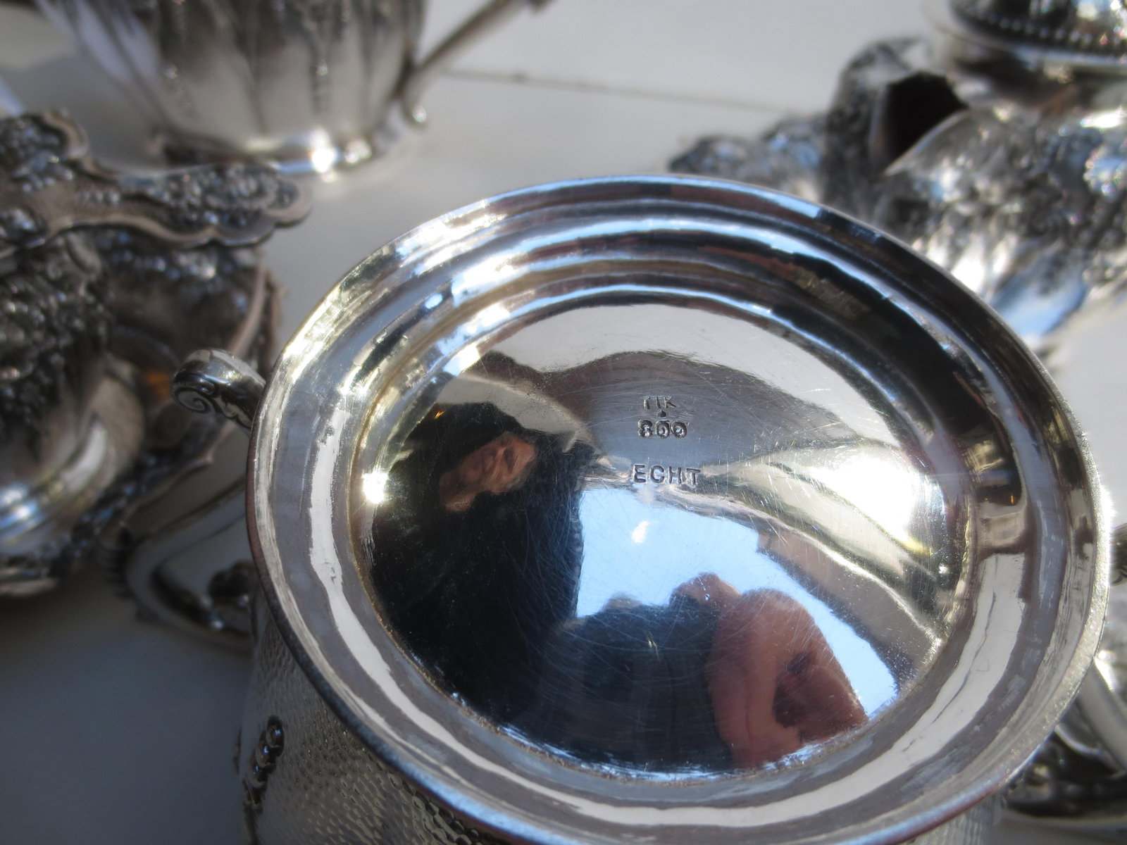Indonesian 800 Silver Tea Set - Set of 5 Pieces - 12