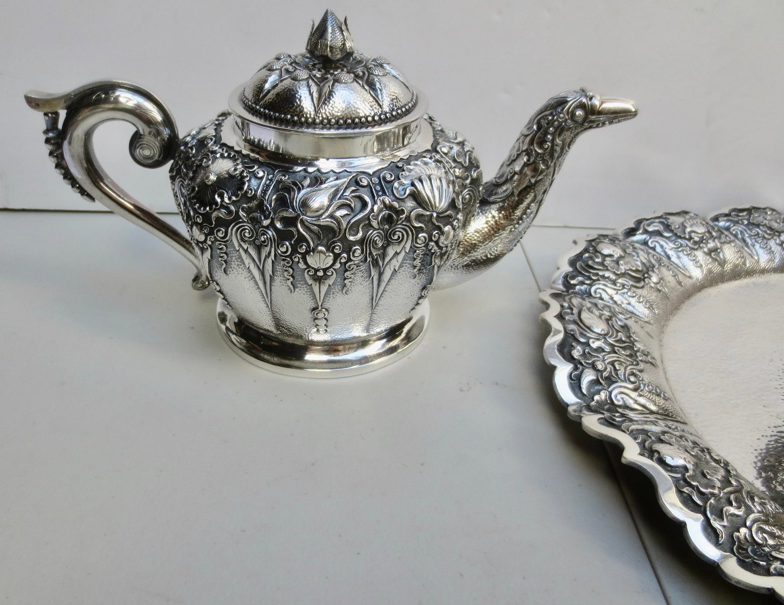 Indonesian 800 Silver Tea Set - Set of 5 Pieces - 13