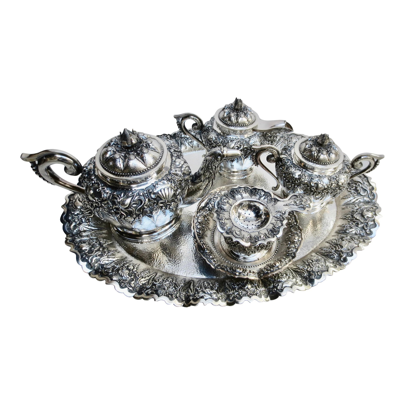Indonesian 800 Silver Tea Set - Set of 5 Pieces (1 of 18)