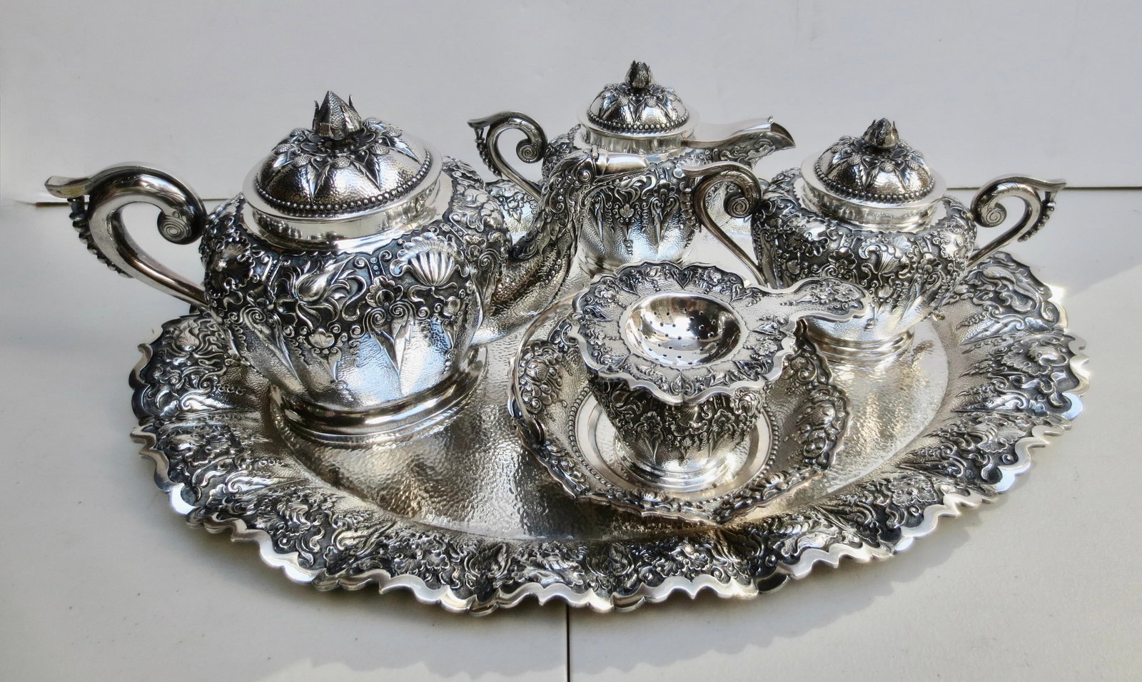 Indonesian 800 Silver Tea Set - Set of 5 Pieces - 2