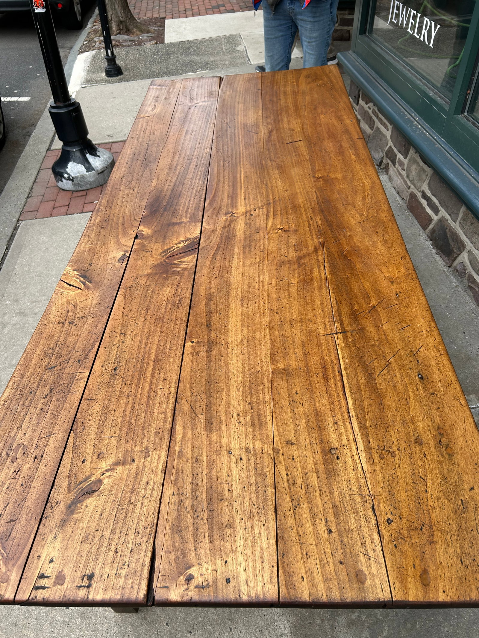 19th Century English Farm Table Dining Table With Satin Birch Top - 10