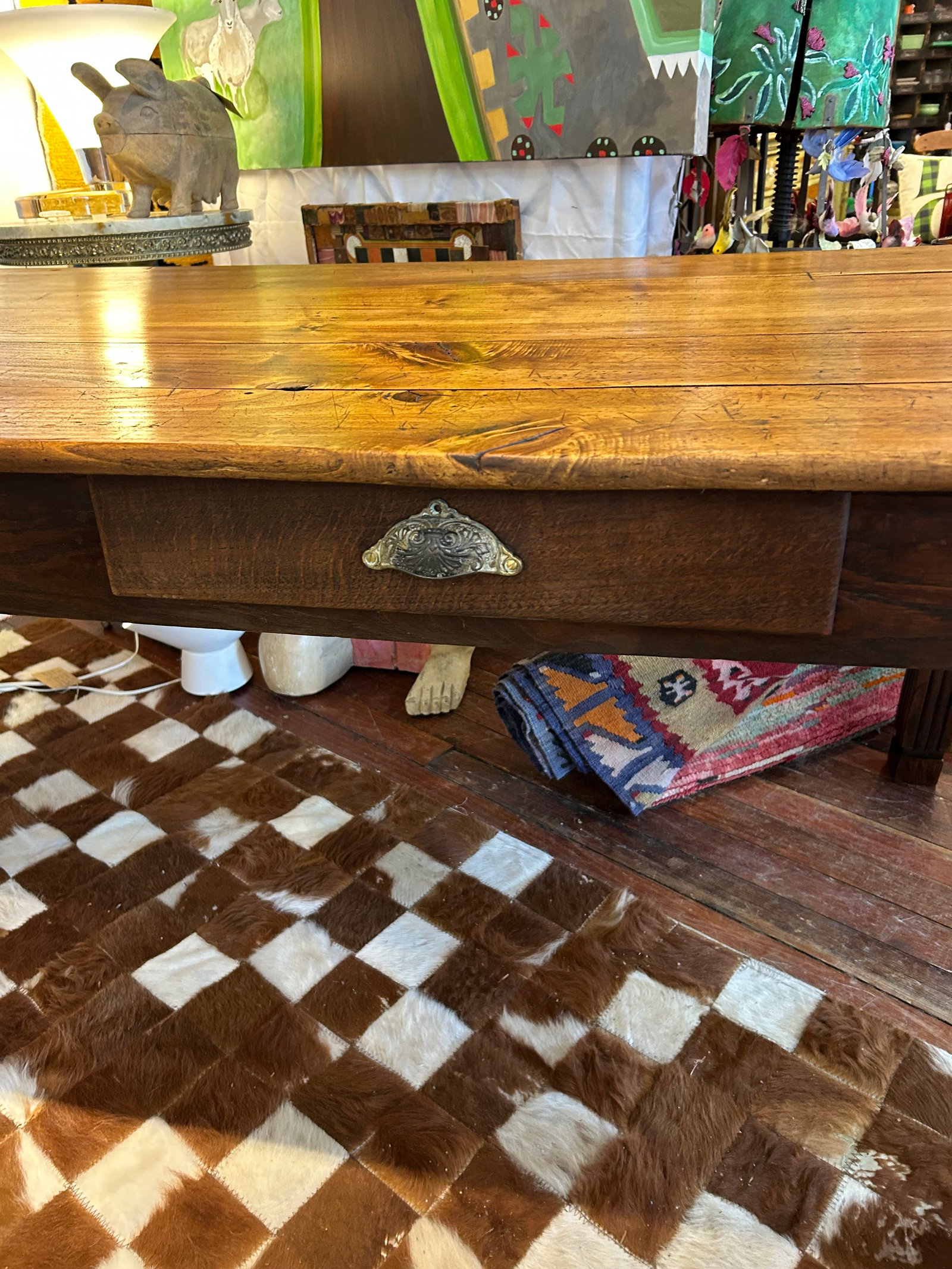 19th Century English Farm Table Dining Table With Satin Birch Top - 3