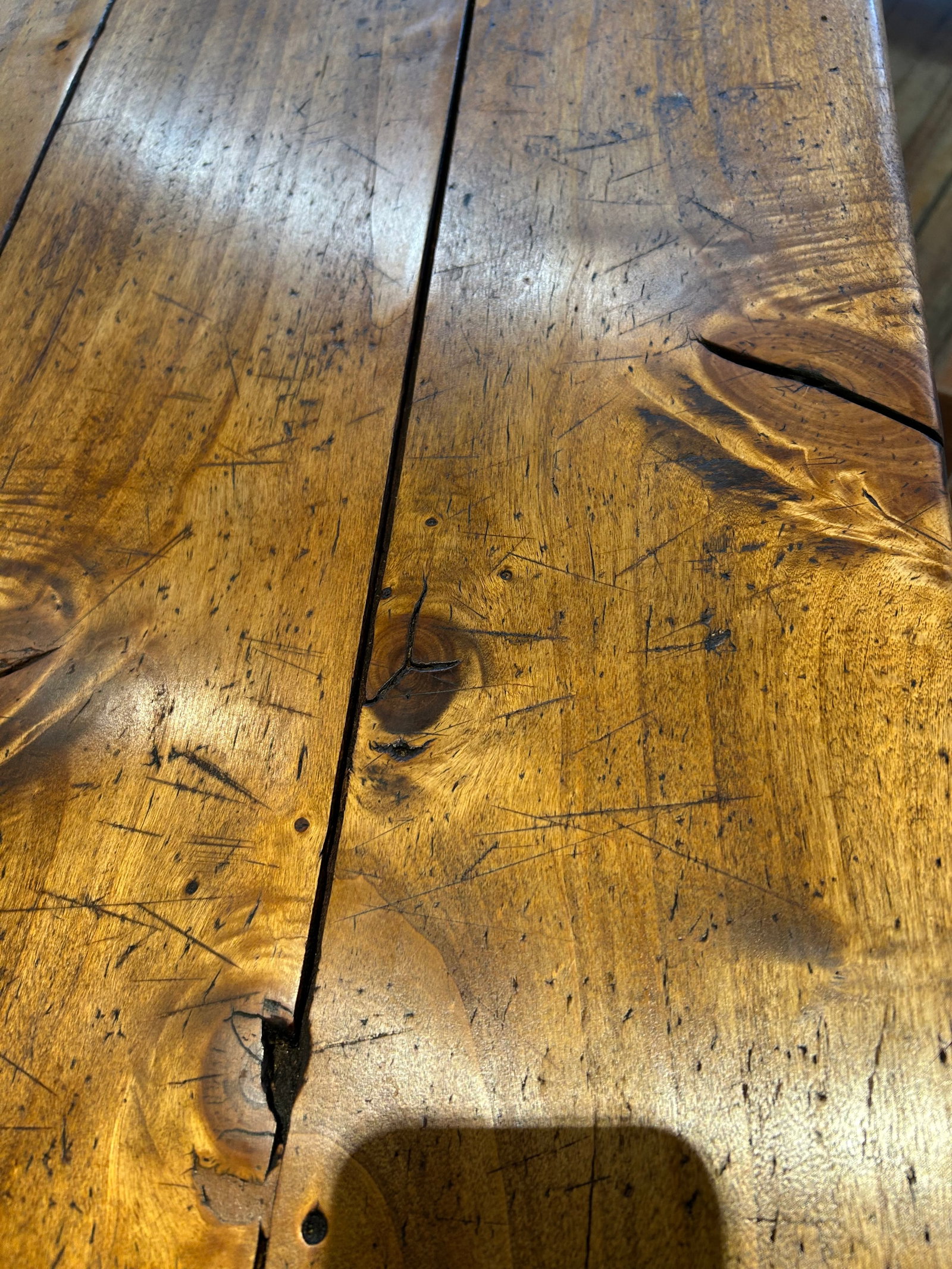19th Century English Farm Table Dining Table With Satin Birch Top - 5