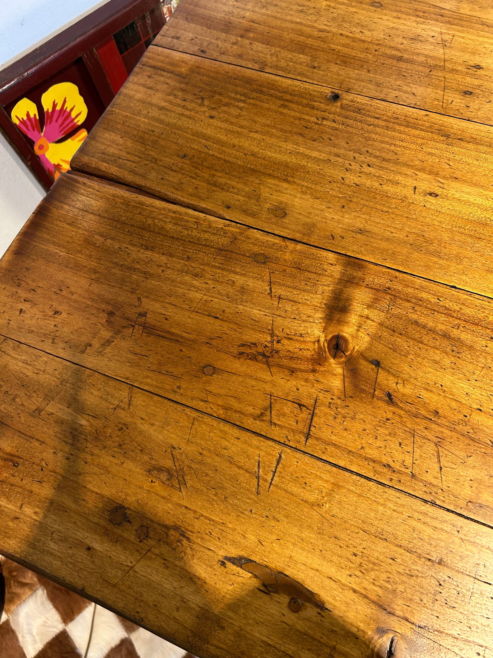 19th Century English Farm Table Dining Table With Satin Birch Top - 6