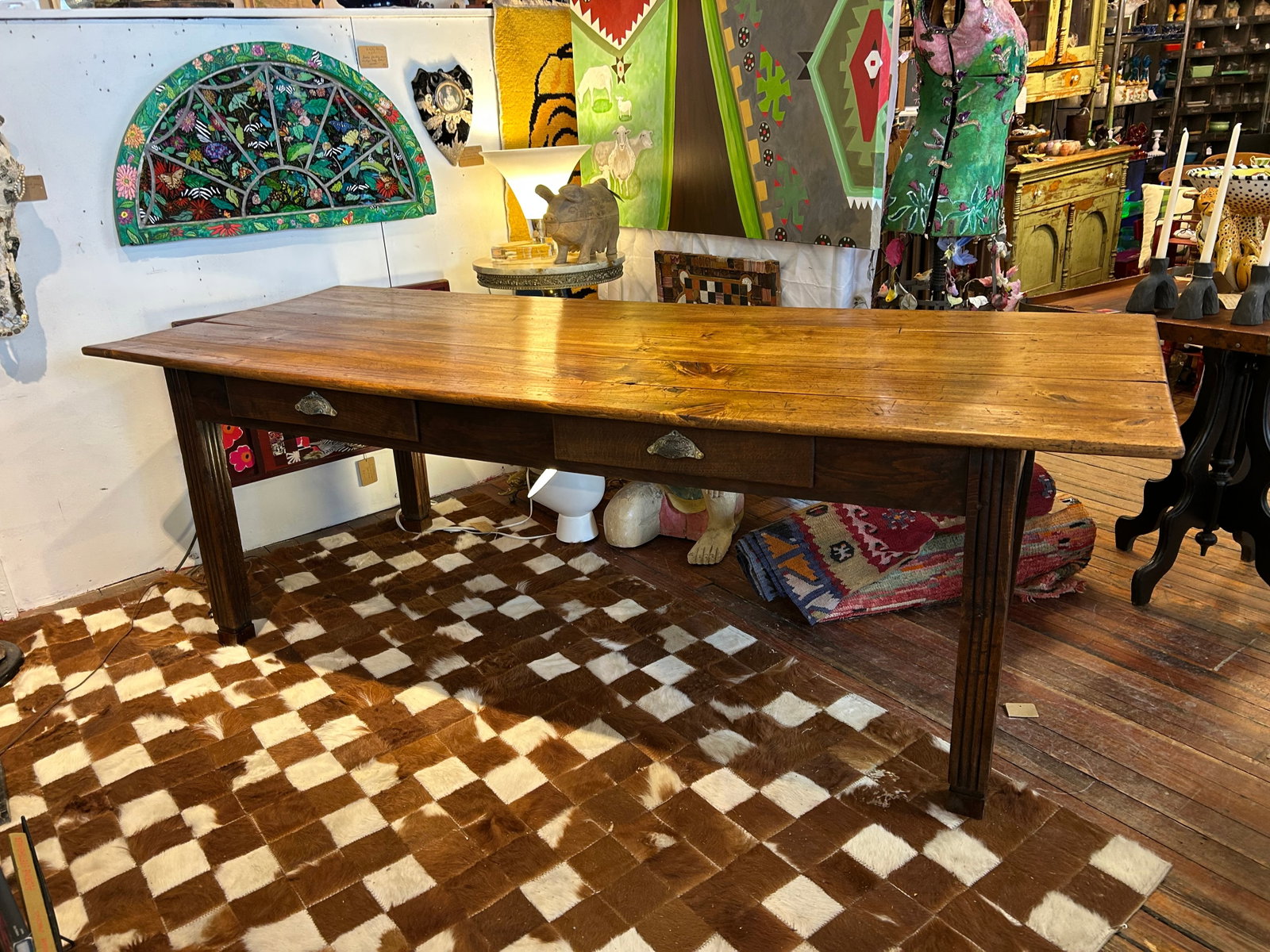19th Century English Farm Table Dining Table With Satin Birch Top - 8