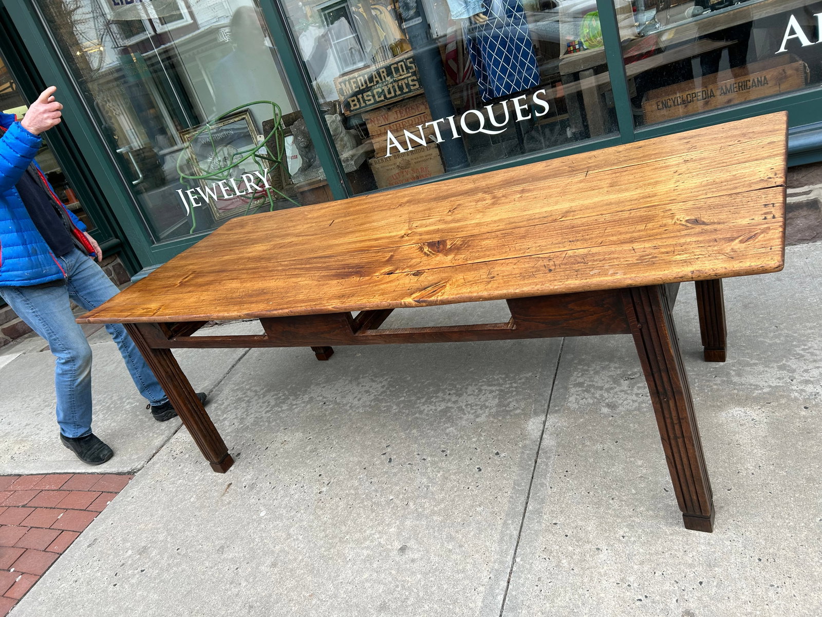 19th Century English Farm Table Dining Table With Satin Birch Top - 9