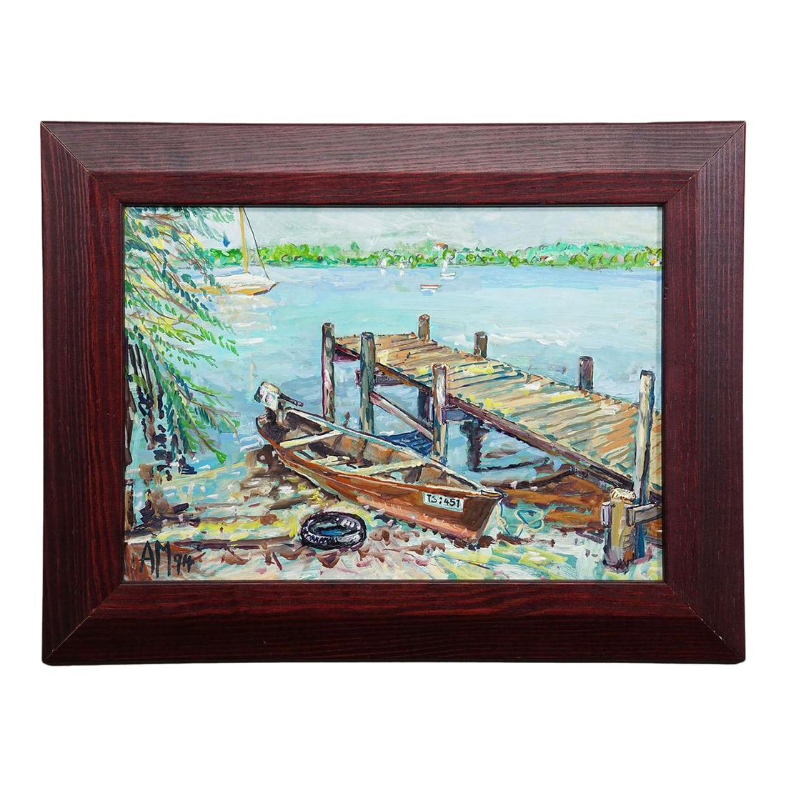 Oil Painting by Alexander Michael - Fraueninsel, Jetty, 1994: Oil Painting by Alexander Michael - Fraueninsel, Jetty, 1994 This 1994 painting depicts a quiet jetty on Fraueninsel, Lake Chiemsee Bavaria, capturing a calm and summery moment of island life. At the
