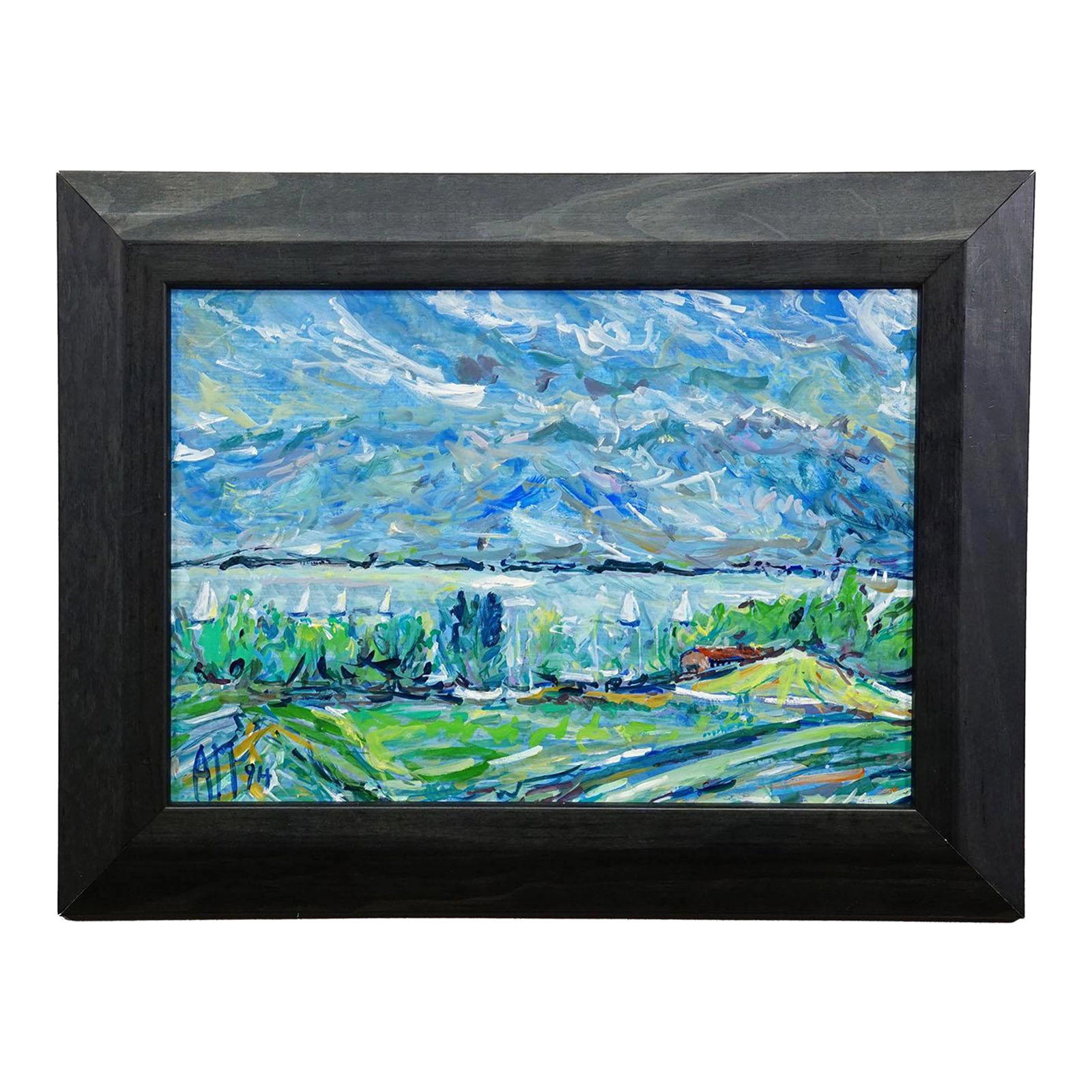 Gollenshausen, Lake Chiemsee – Oil Painting by Alexander Michael, 1994: Gollenshausen, Lake Chiemsee – Oil Painting by Alexander Michael, 1994 This painting from 1994 depicts a broad lakeside landscape near Gollenshausen on Lake Chiemsee, Bavaria and is a fine