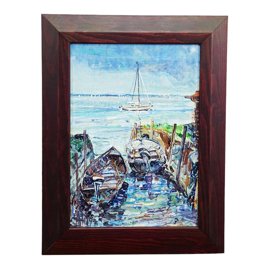 Boat Mooring on Fraueninsel – Oil Painting by Alexander Michael, 1994 (1 of 7)