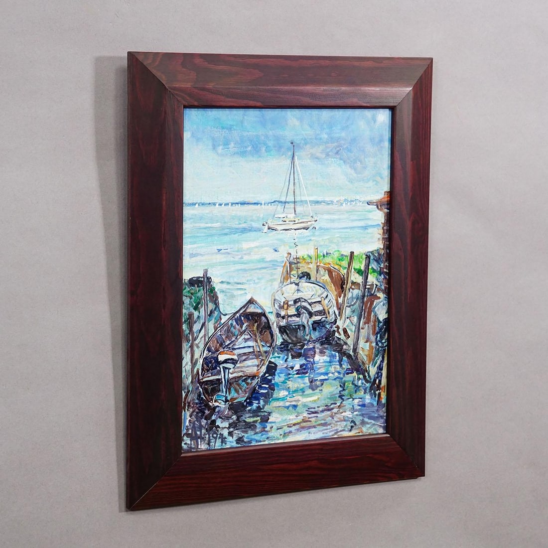 Boat Mooring on Fraueninsel – Oil Painting by Alexander Michael, 1994 - 3
