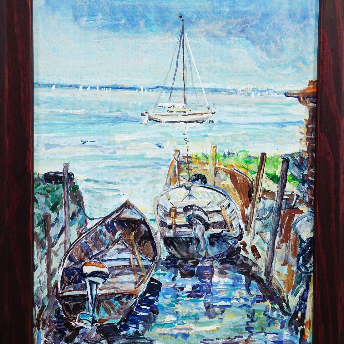 Boat Mooring on Fraueninsel – Oil Painting by Alexander Michael, 1994 - 4