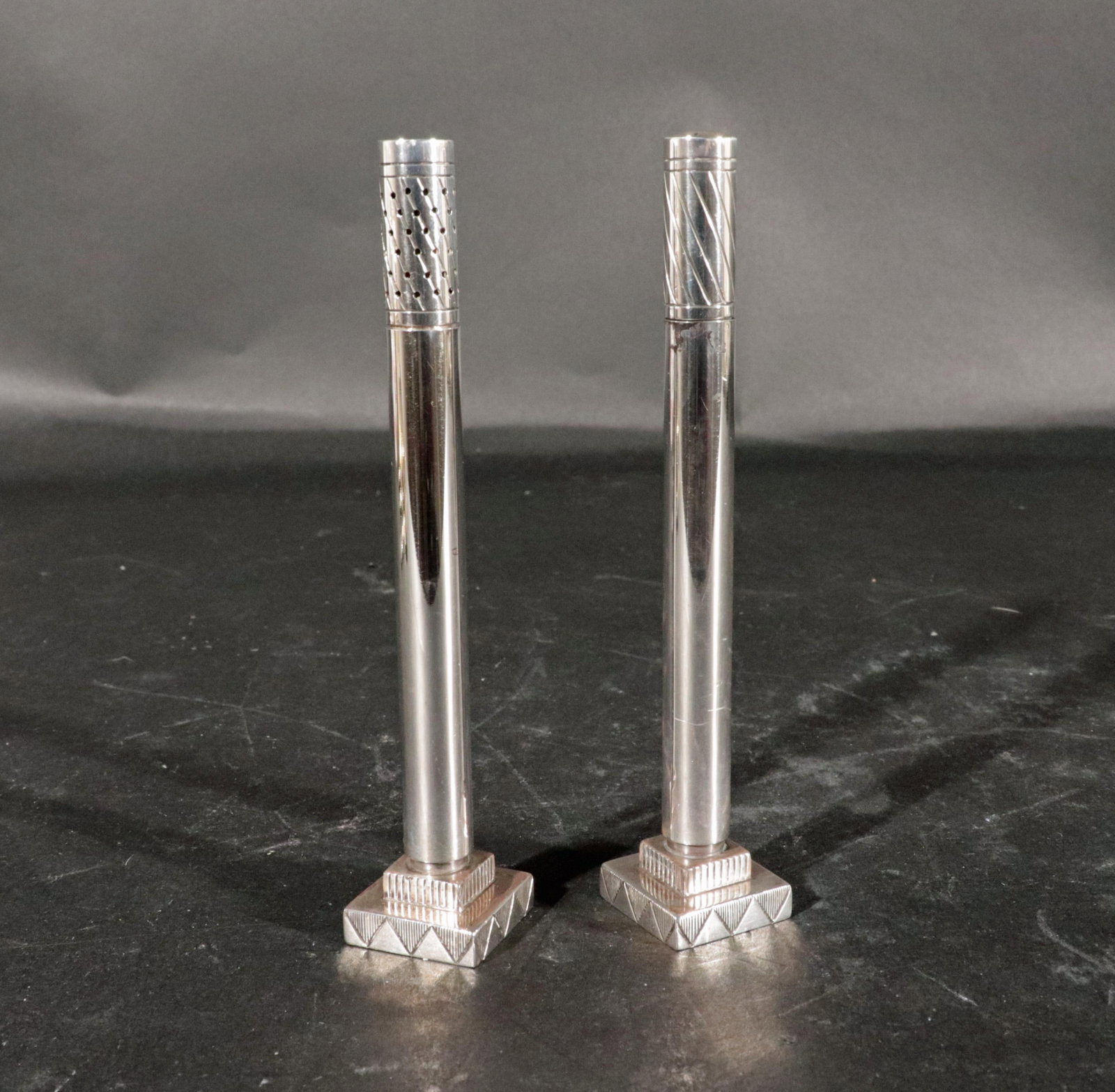 Pair of Georg Jensen Sterling Silver "Skyscraper" Salt & Pepper Shakers by Jorgen Jensen - 14