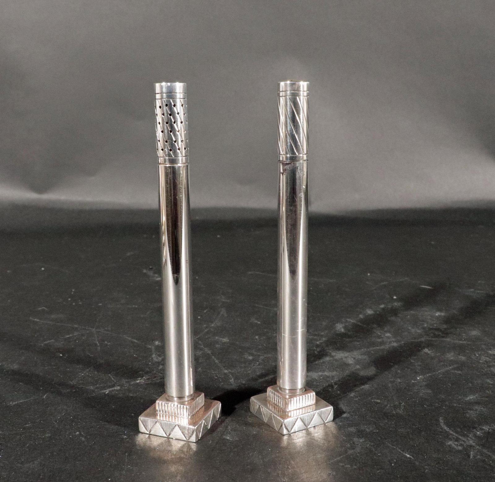 Pair of Georg Jensen Sterling Silver "Skyscraper" Salt & Pepper Shakers by Jorgen Jensen - 5